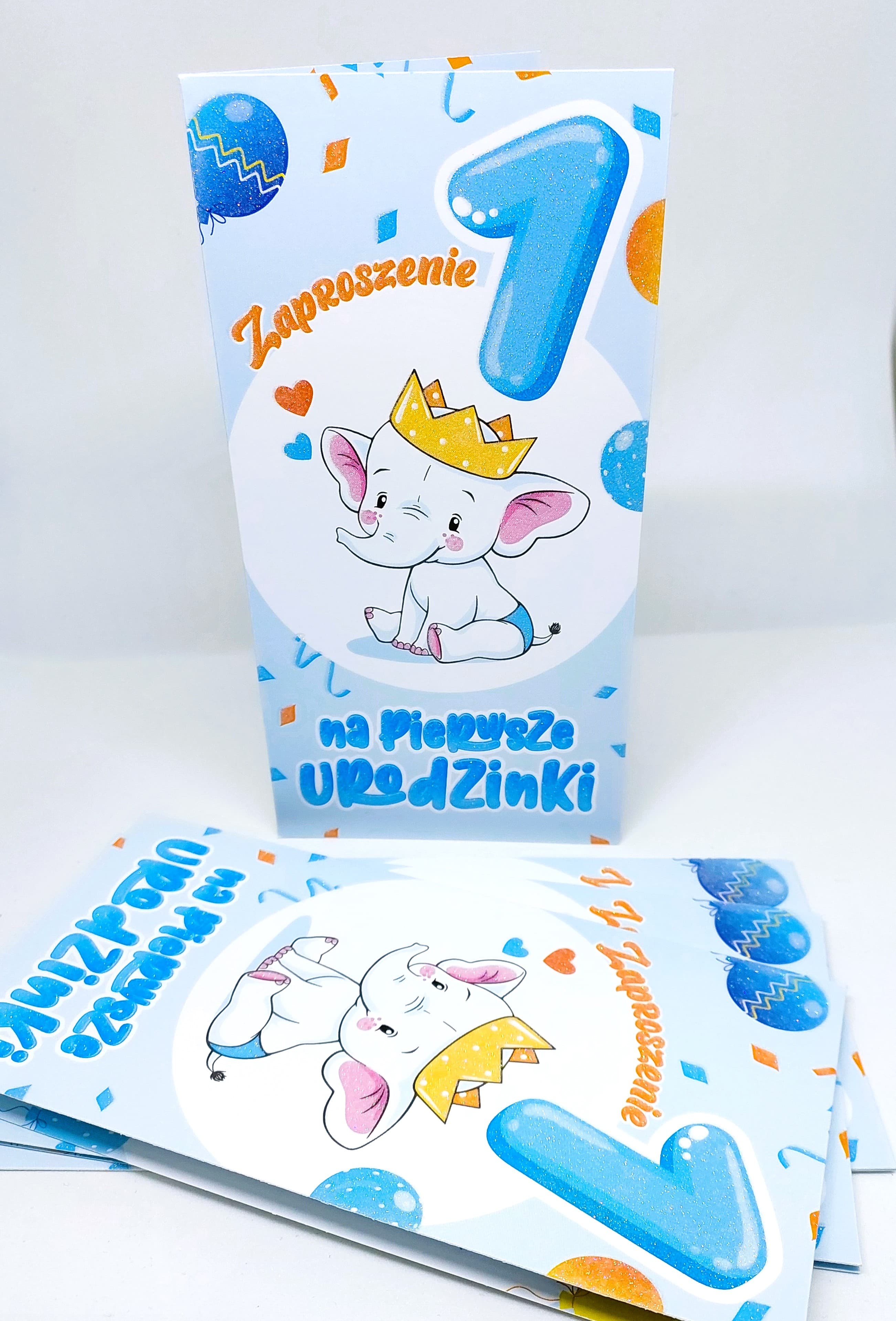 Zaproszenie niebieskie z brokatem 1 ROCZEK, 1 szt.