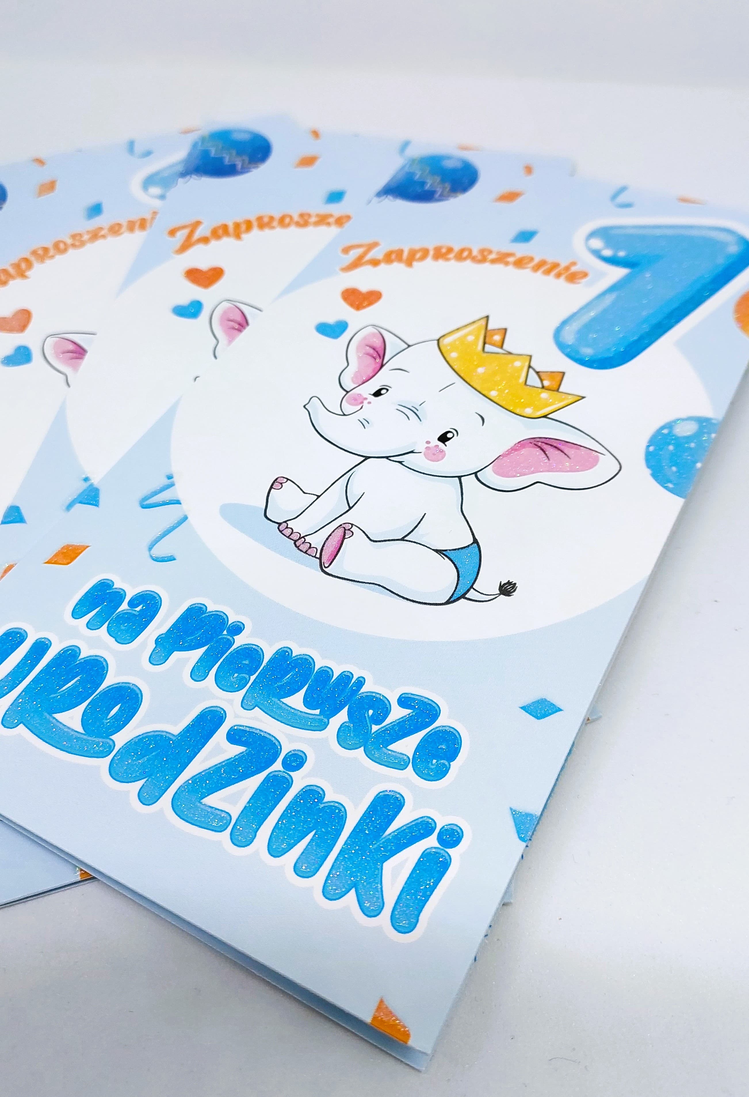 Zaproszenie niebieskie z brokatem 1 ROCZEK, 1 szt.