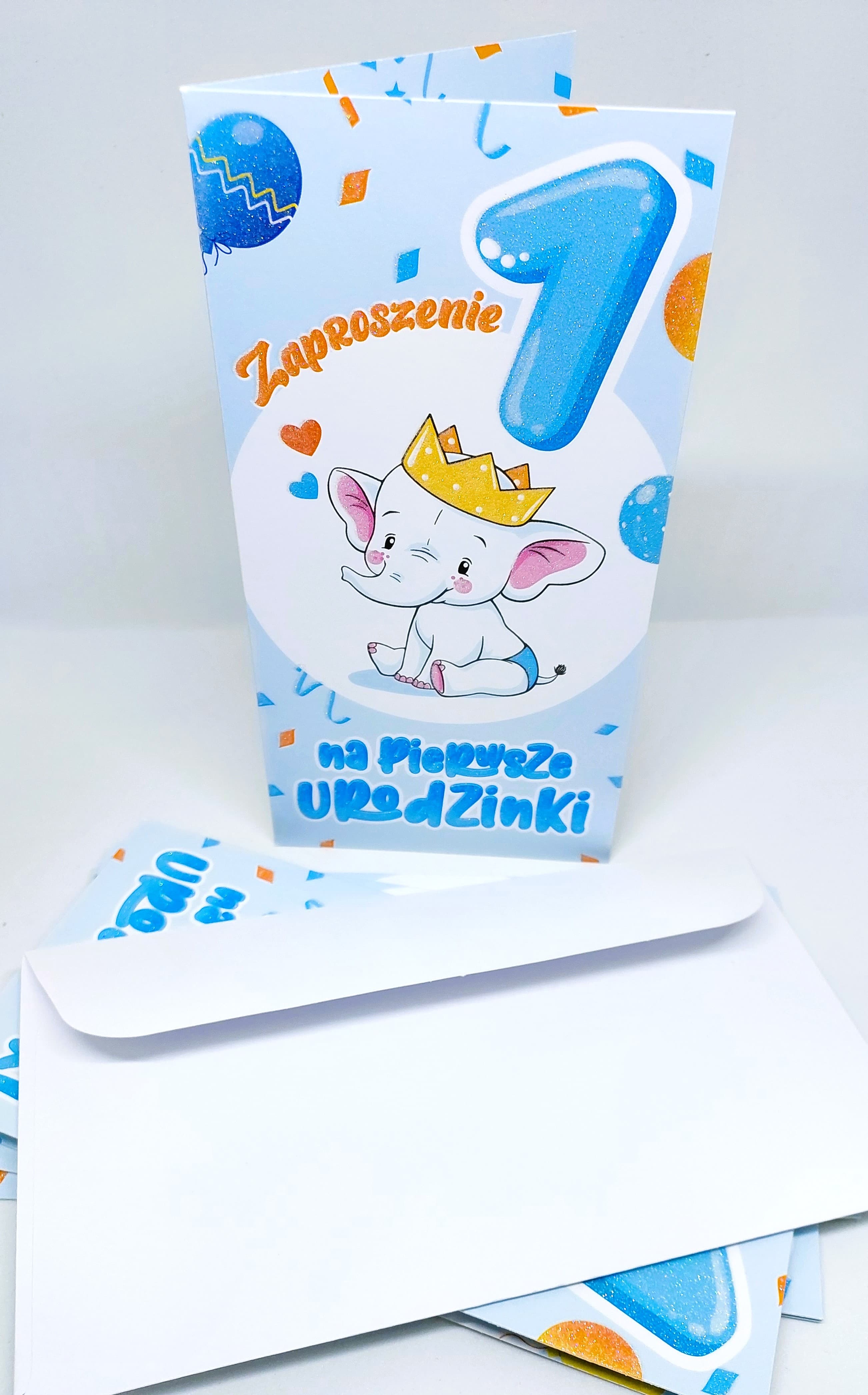 Zaproszenie niebieskie z brokatem 1 ROCZEK, 1 szt.