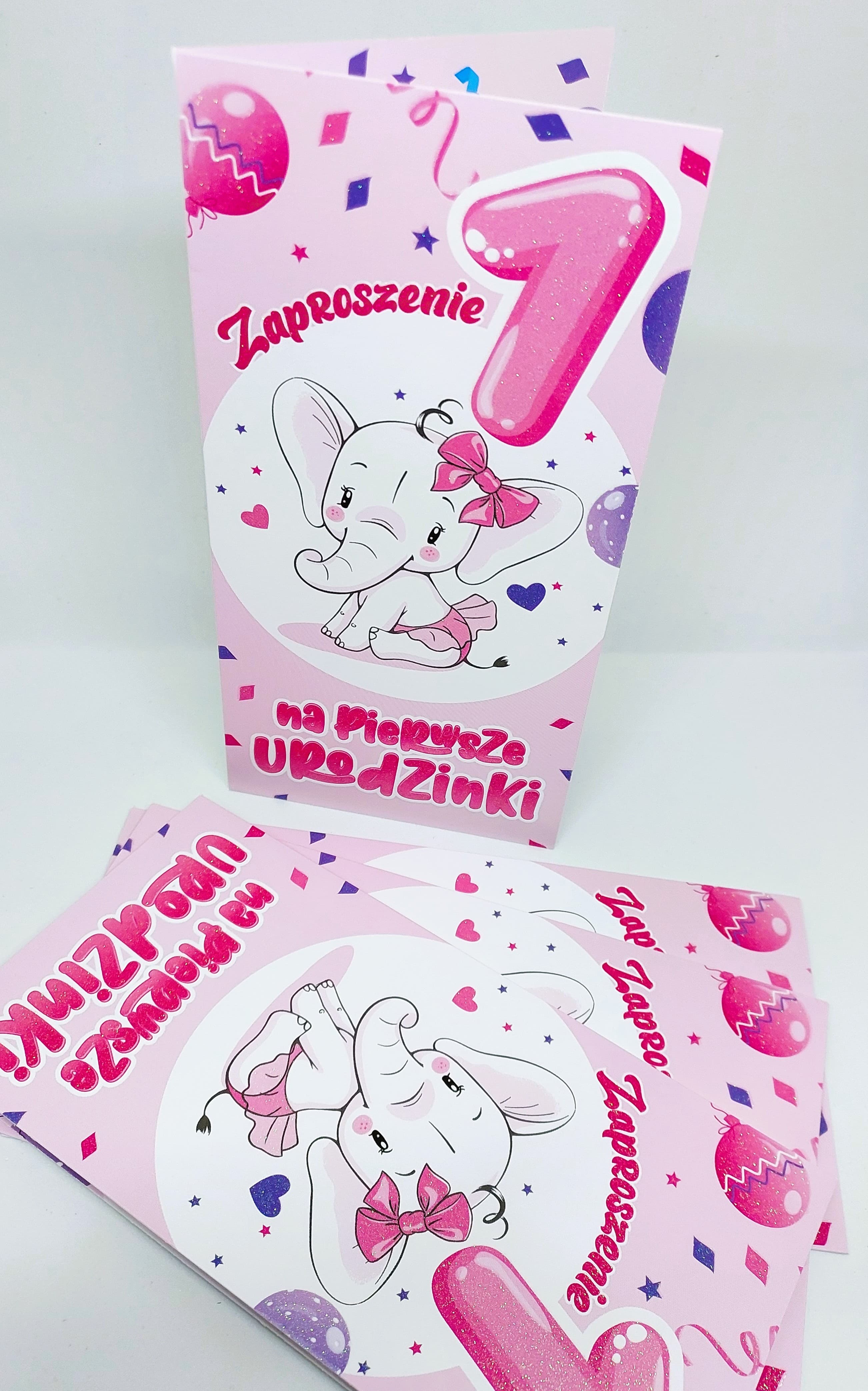 Zaproszenie różowe z brokatem 1 ROCZEK, 1 szt.