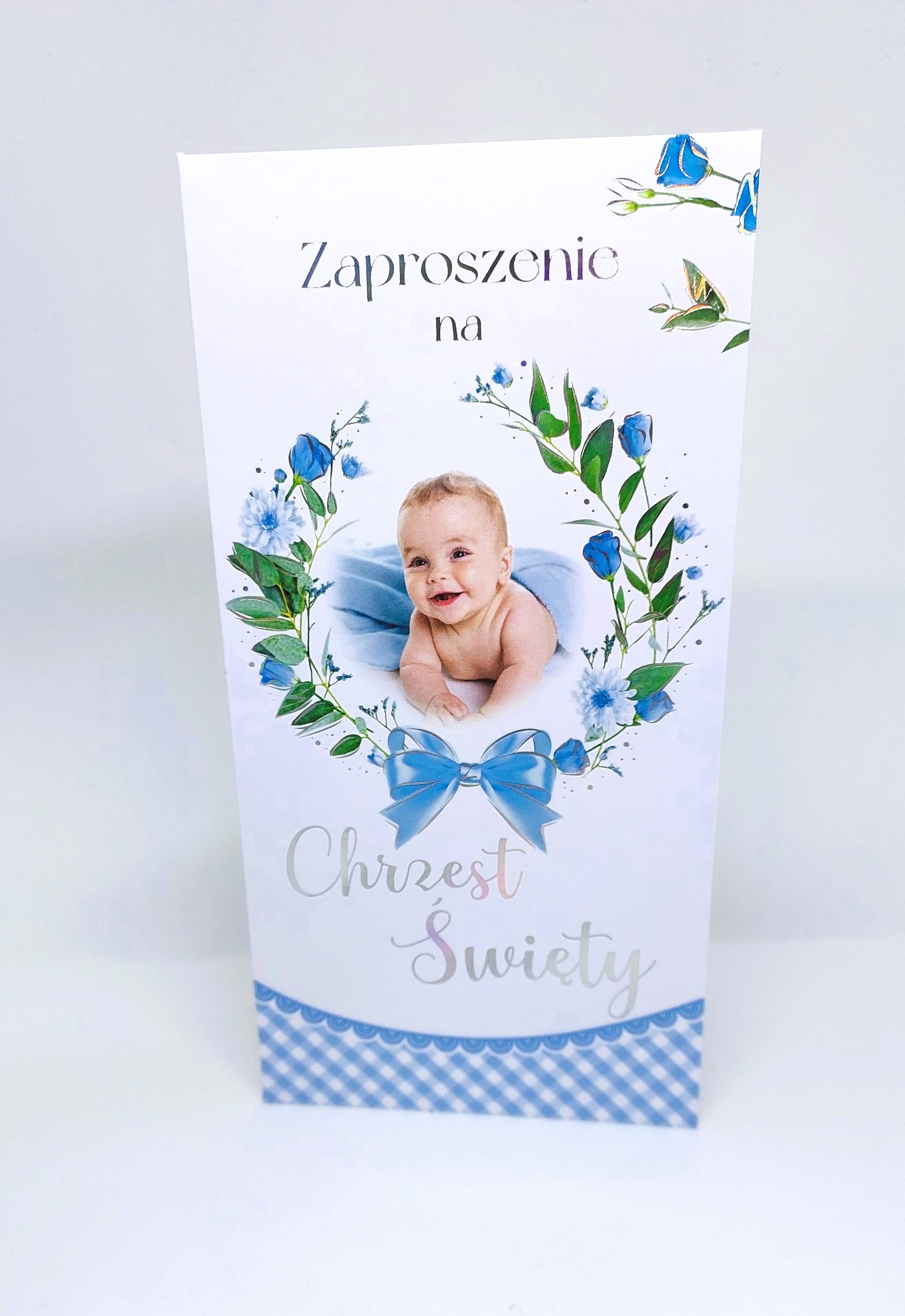 Zaproszenie dziecko, Chrzest Św. niebieskie 1 szt.