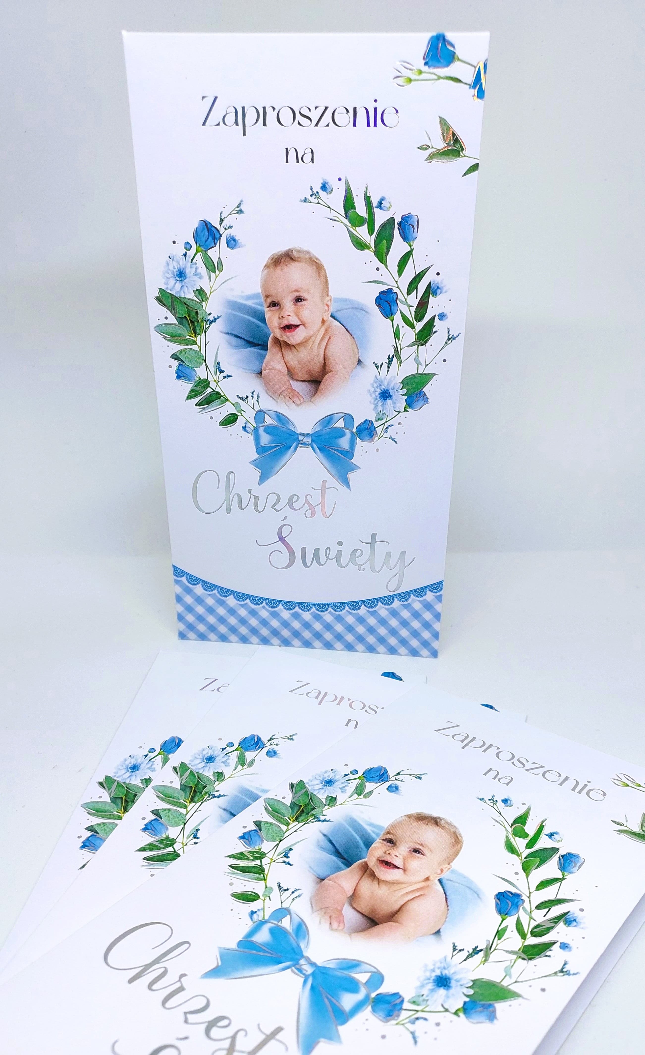 Zaproszenie dziecko, Chrzest Św. niebieskie 1 szt.