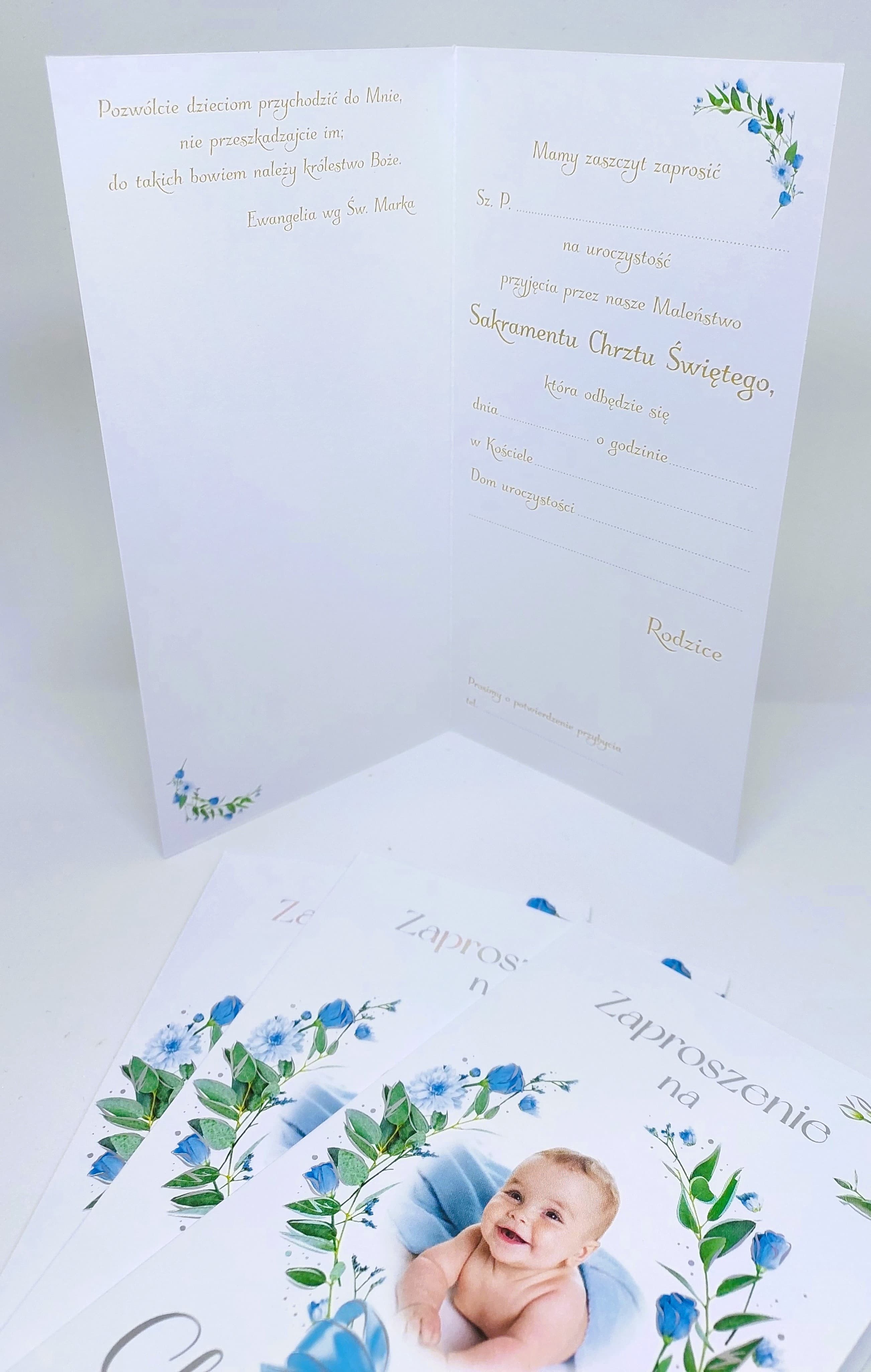 Zaproszenie dziecko, Chrzest Św. niebieskie 1 szt.