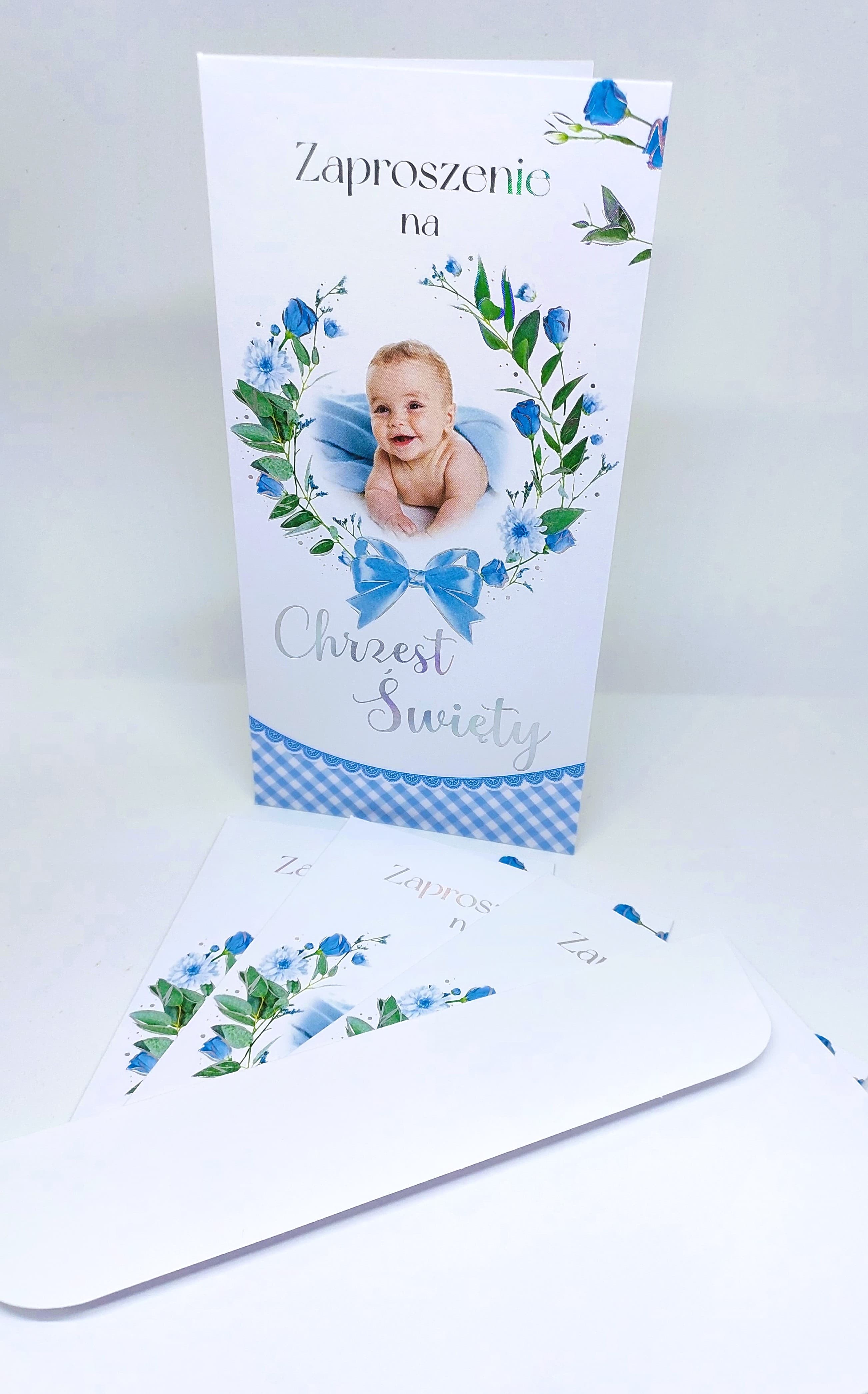 Zaproszenie dziecko, Chrzest Św. niebieskie 1 szt.