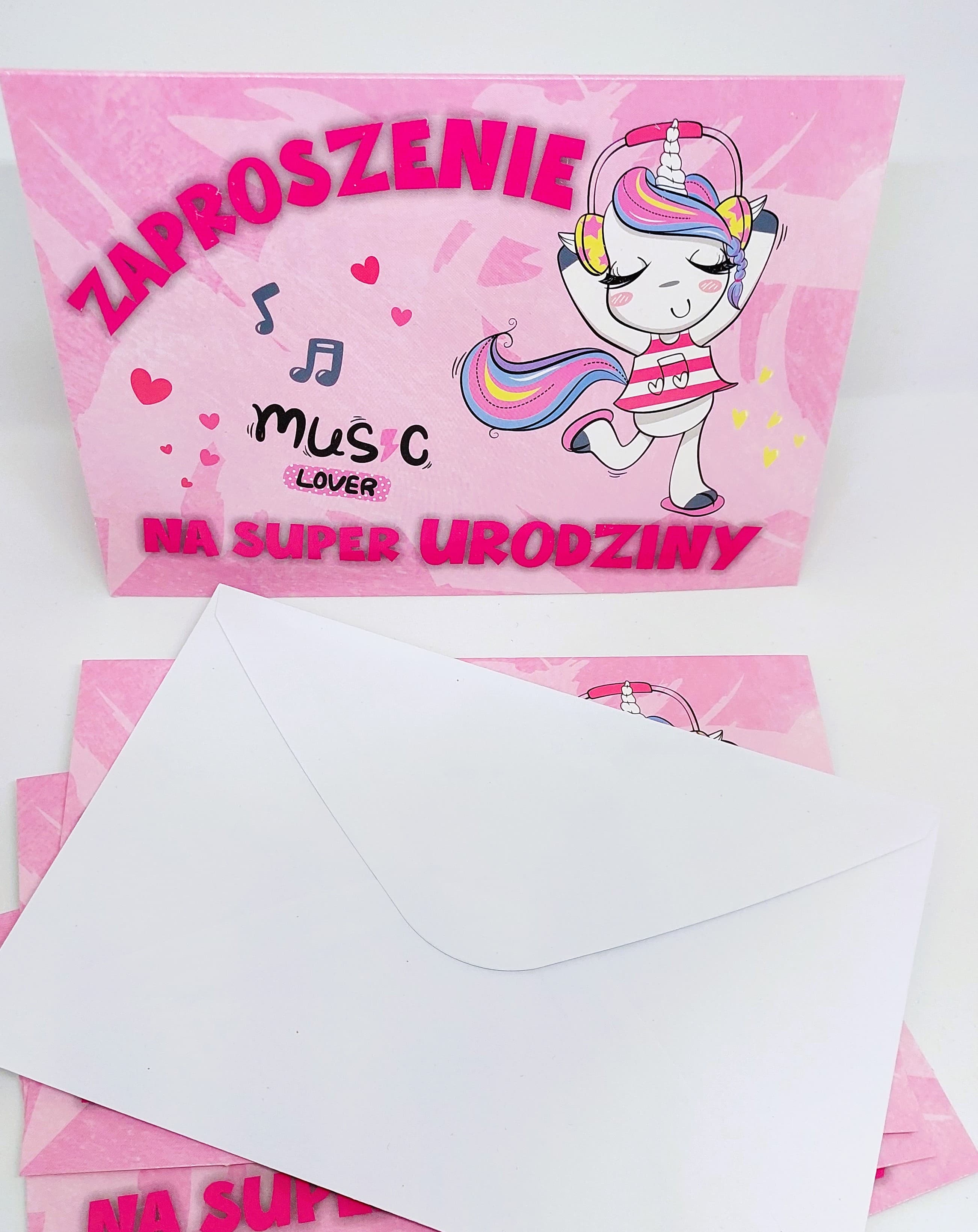 Zaproszenie różowy jednorożec na URODZINY, 1 szt.