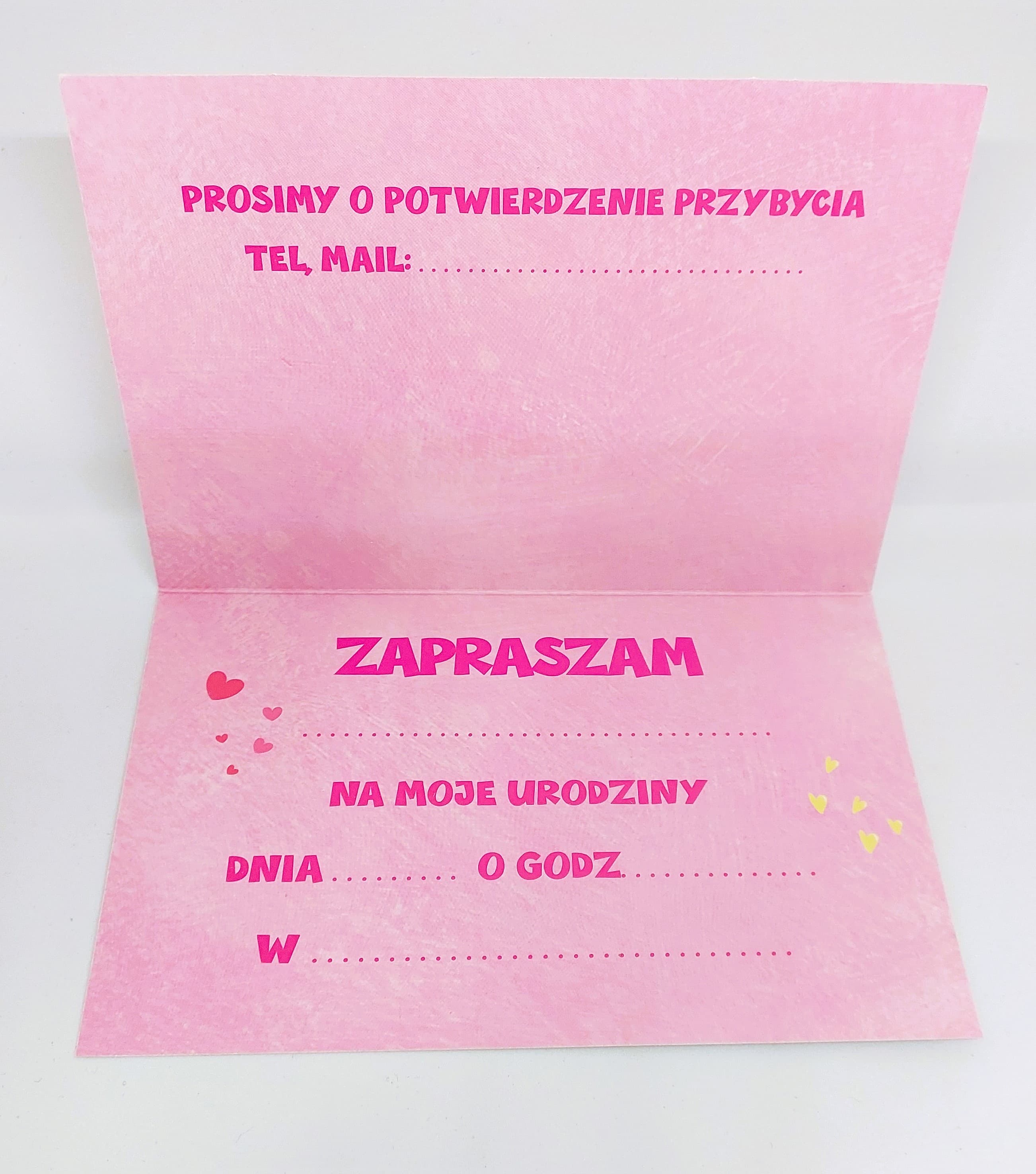 Zaproszenie różowy jednorożec na URODZINY, 1 szt.