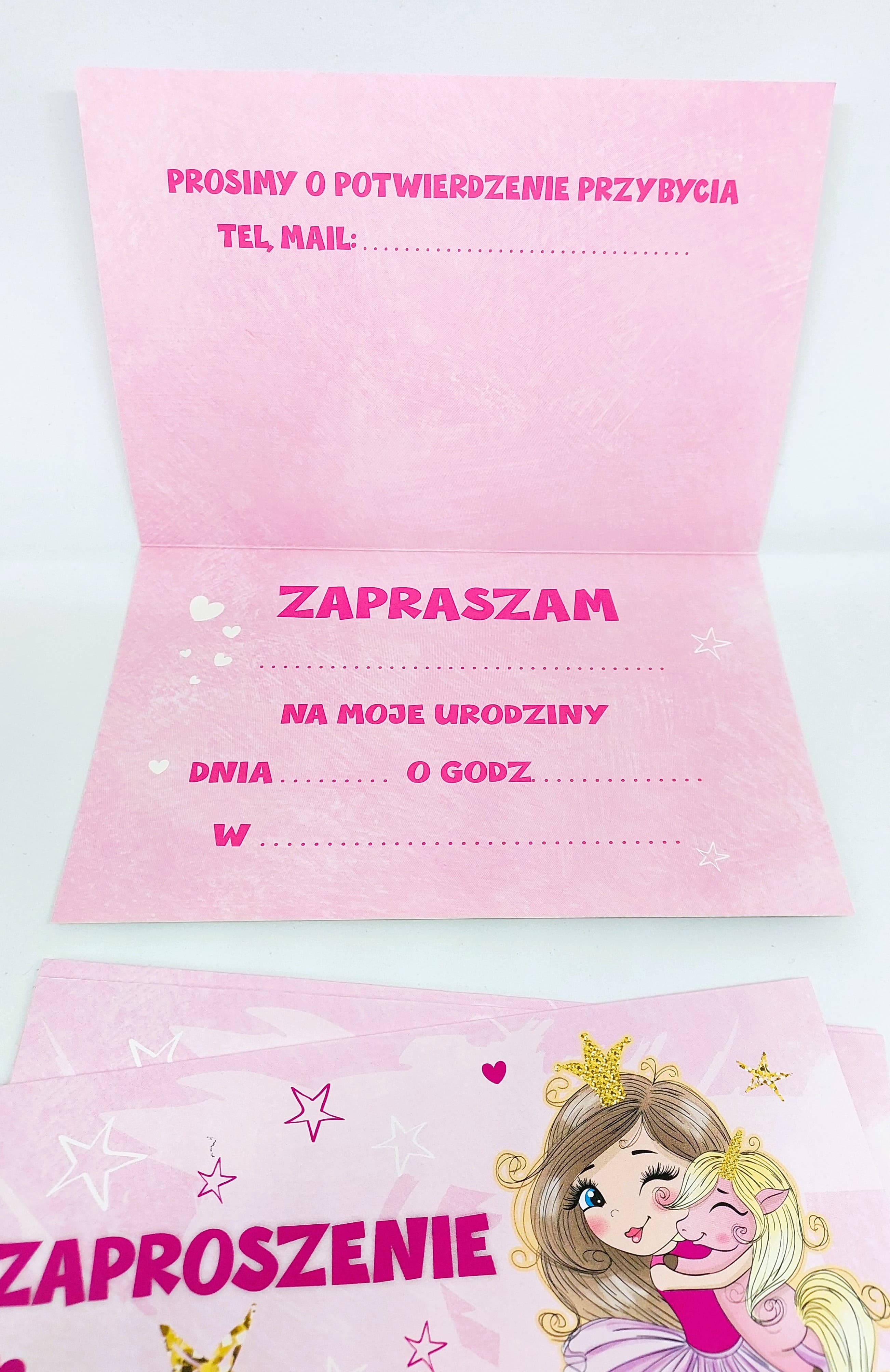 Zaproszenie różowa dziewczynka na URODZINY, 1 szt.