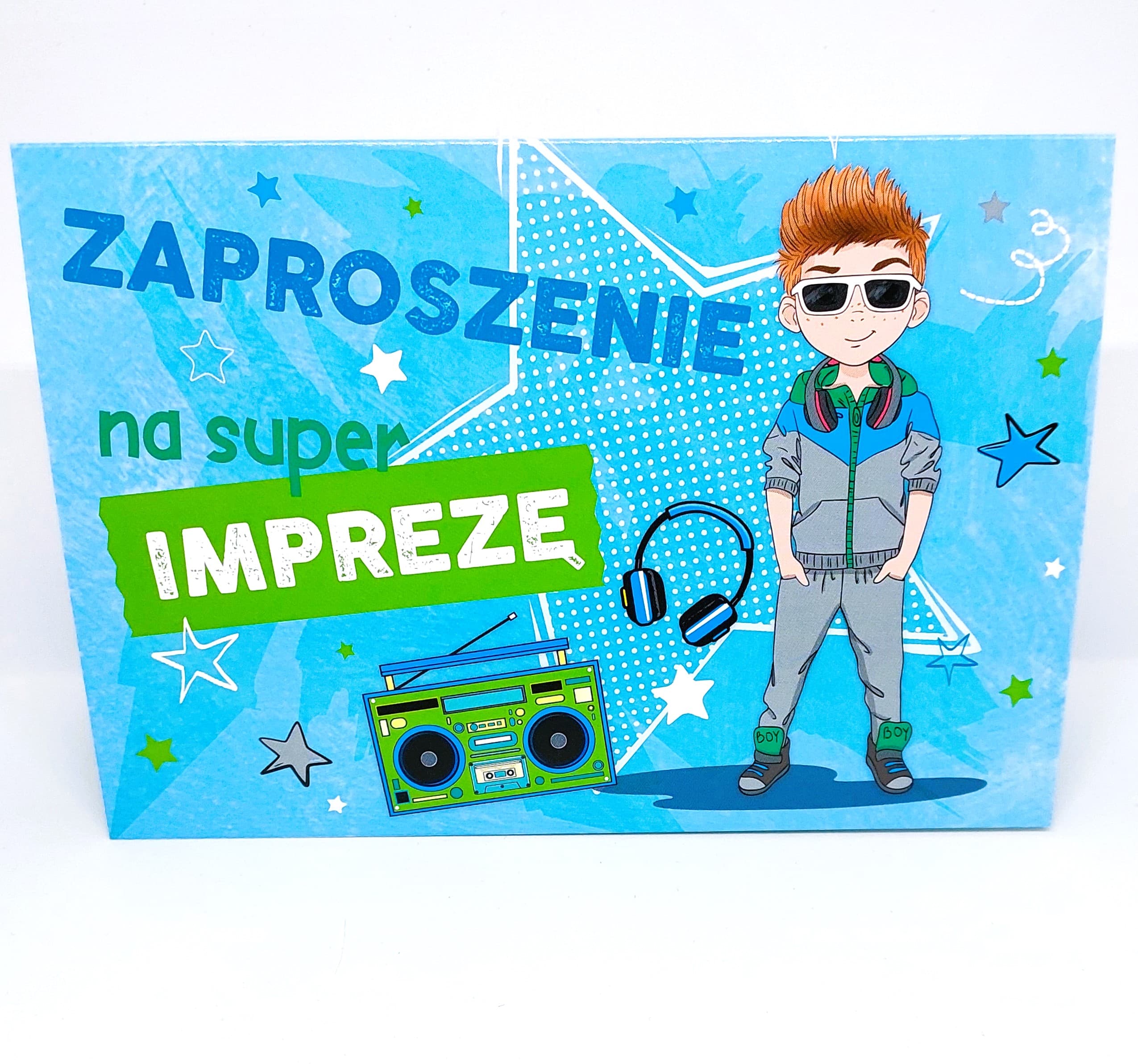 Zaproszenie niebieski chłopiec na URODZINY, 1 szt.