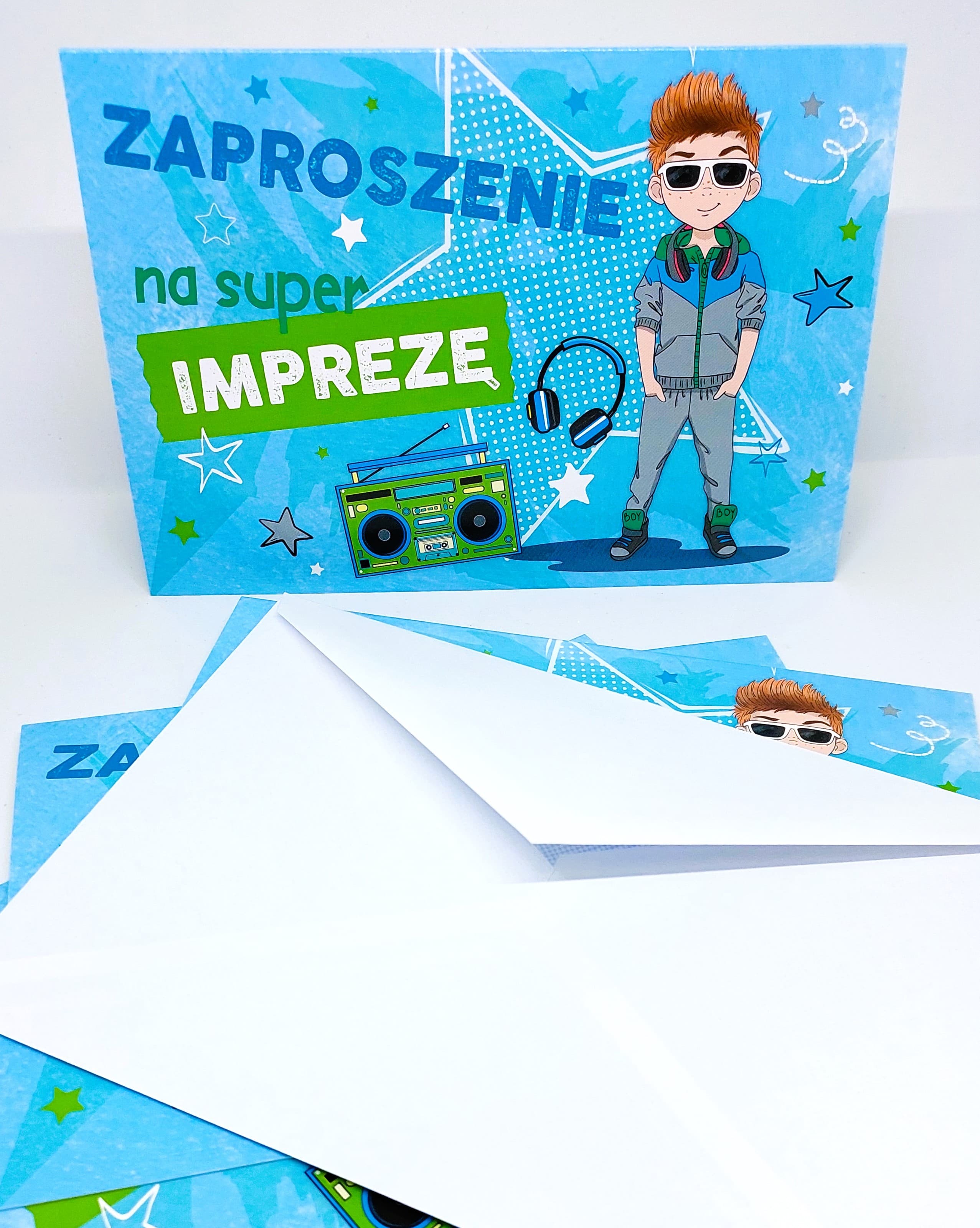 Zaproszenie niebieski chłopiec na URODZINY, 1 szt.