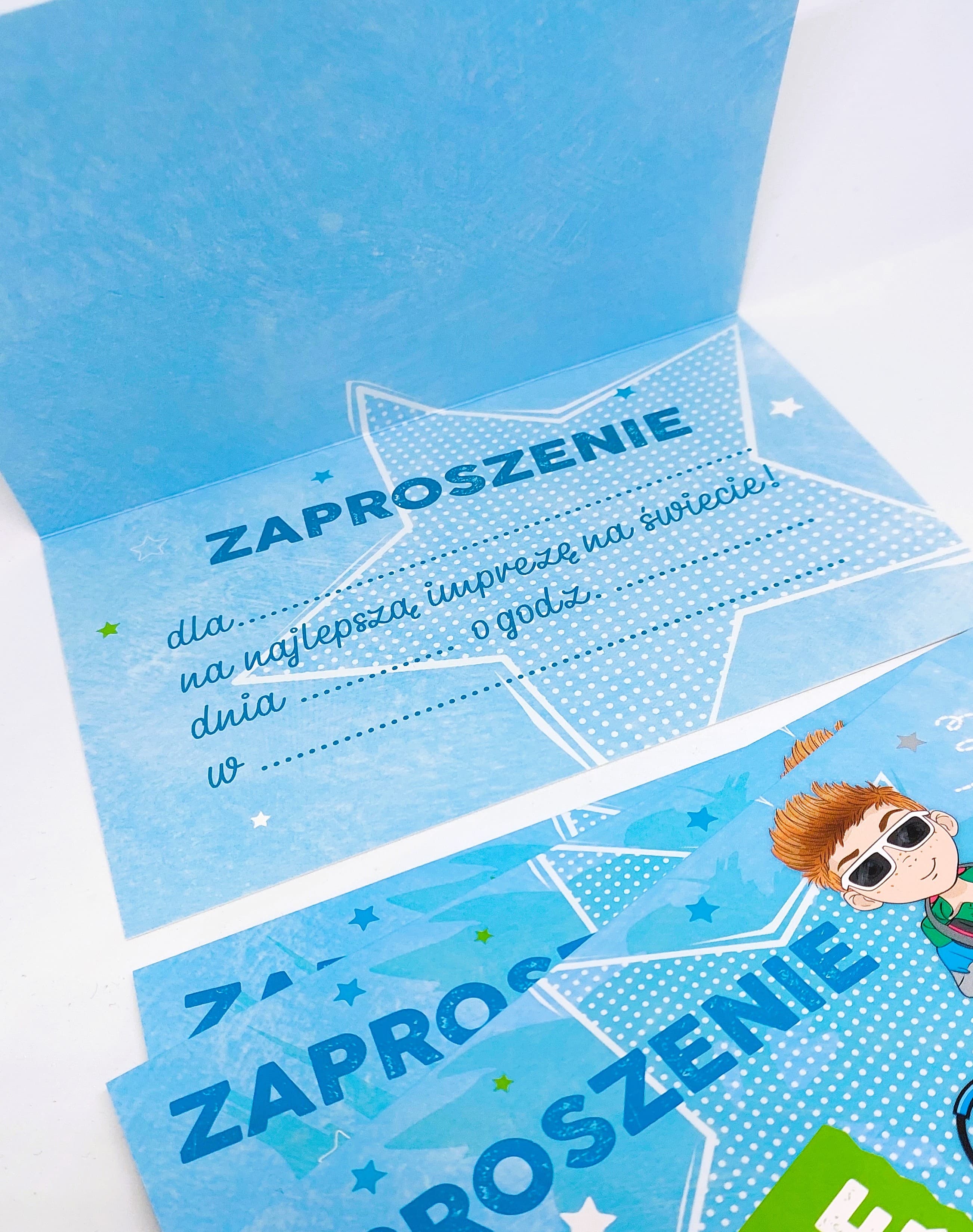Zaproszenie niebieski chłopiec na URODZINY, 1 szt.