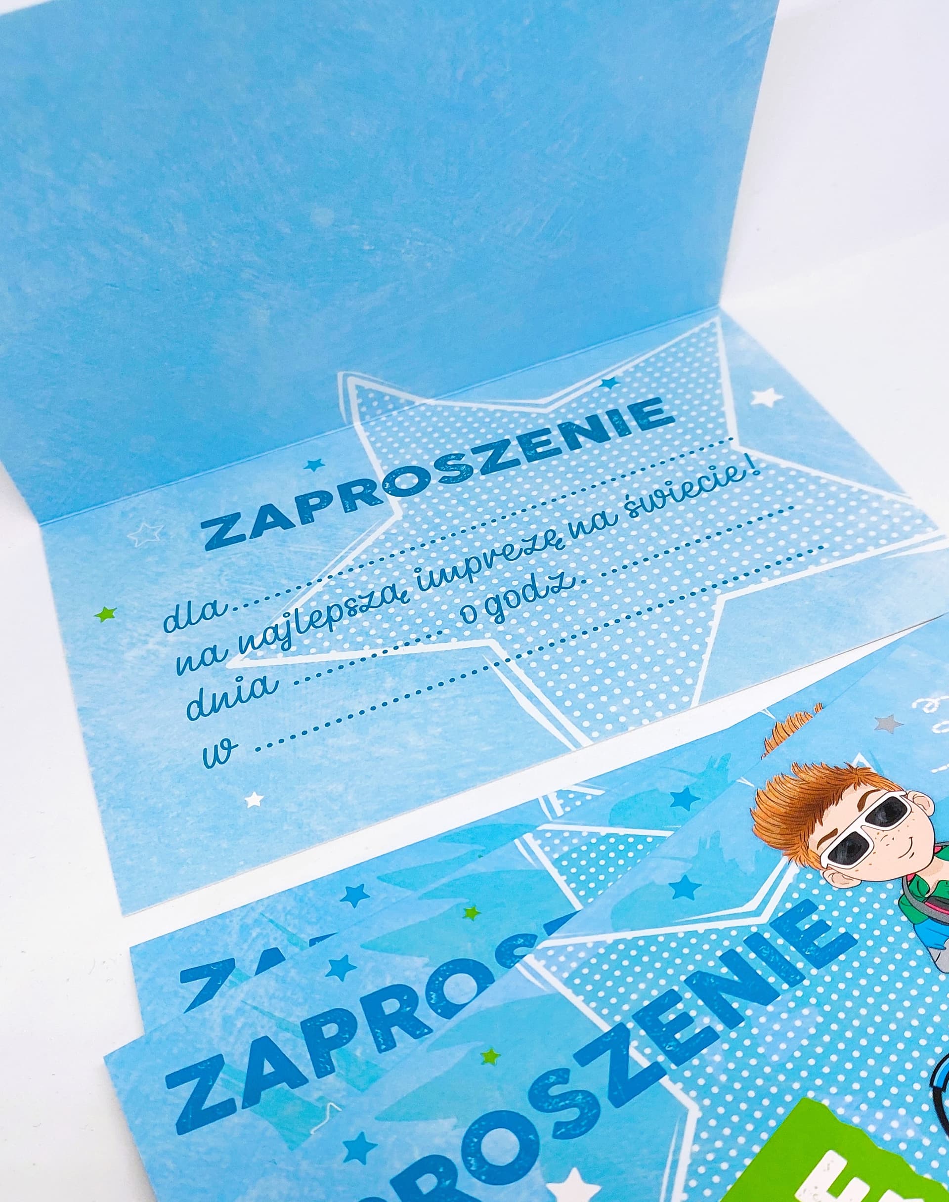 Zaproszenie niebieski chłopiec na URODZINY, 1 szt.