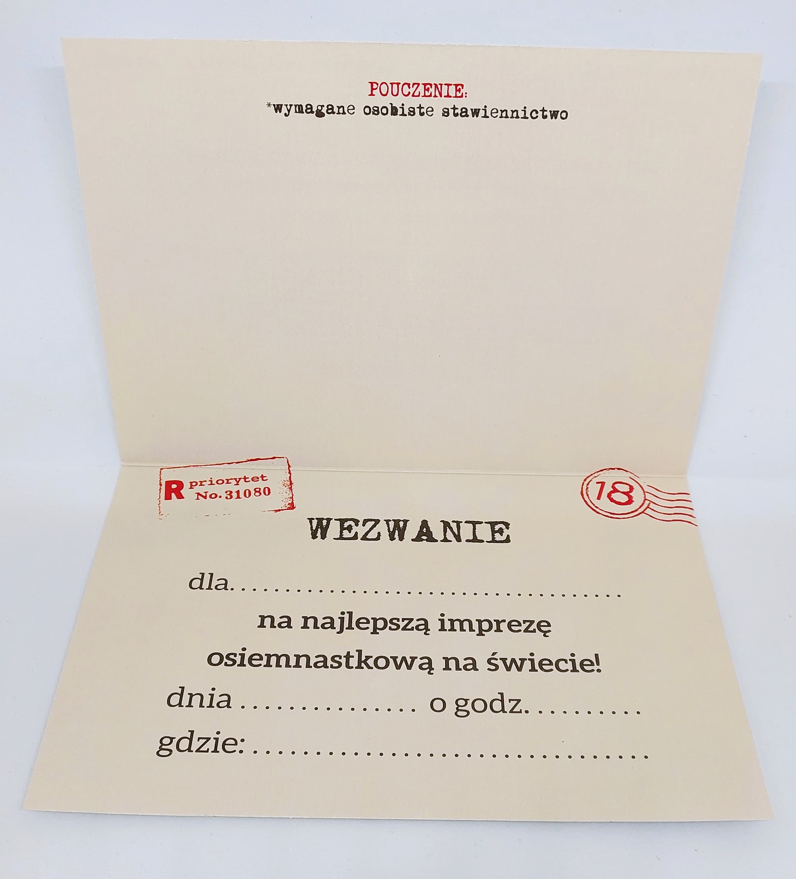Zaproszenie wezwanie na 18 URODZINY, 1 szt.