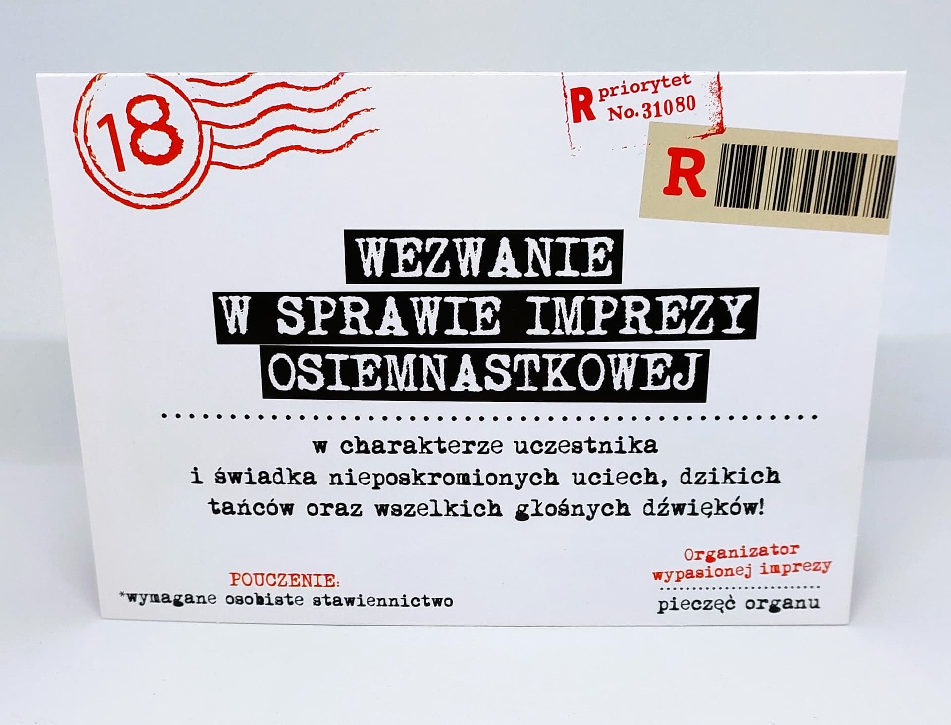 Zaproszenie wezwanie na 18 URODZINY, 1 szt.