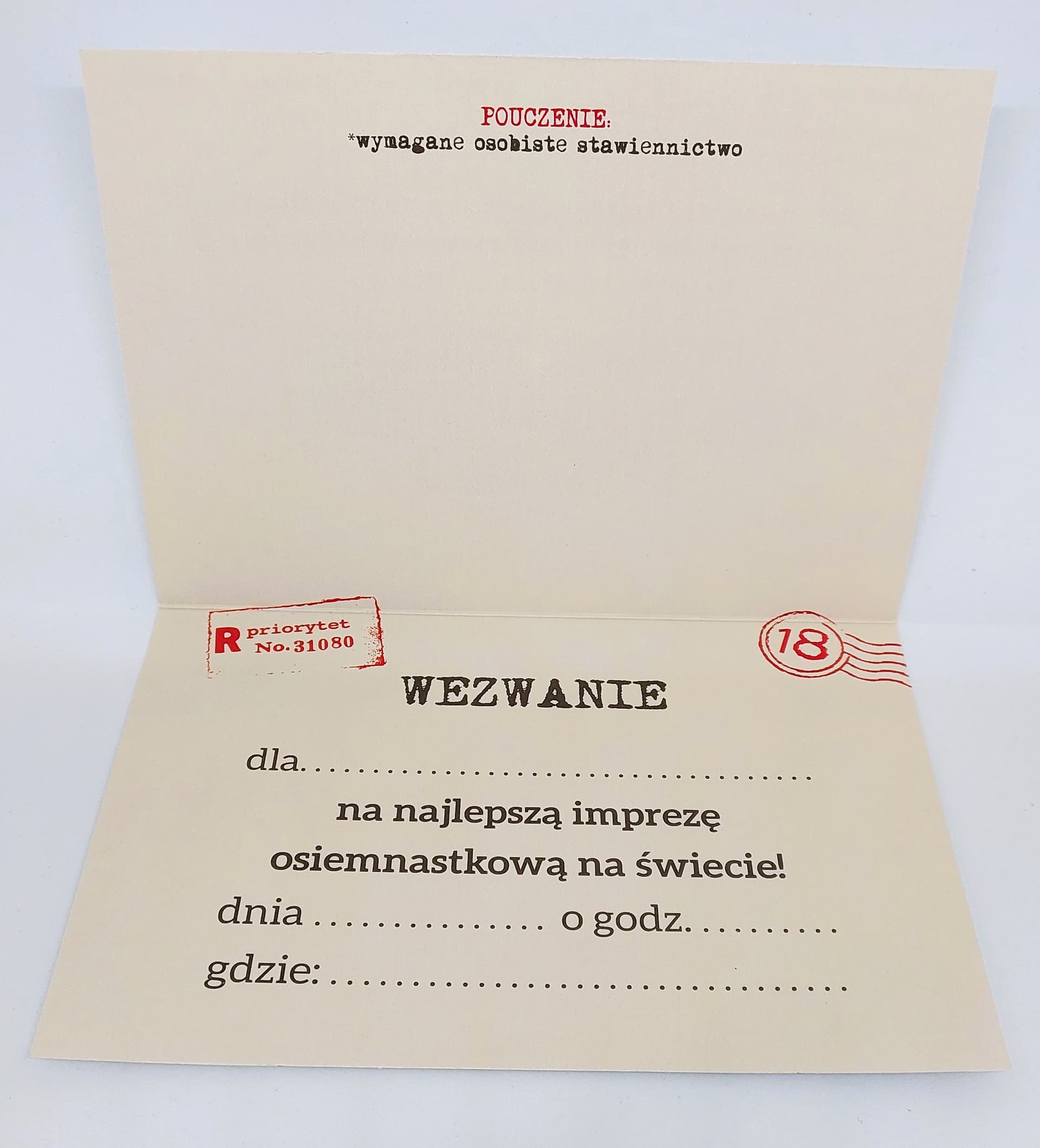 Zaproszenie wezwanie na 18 URODZINY, 1 szt.