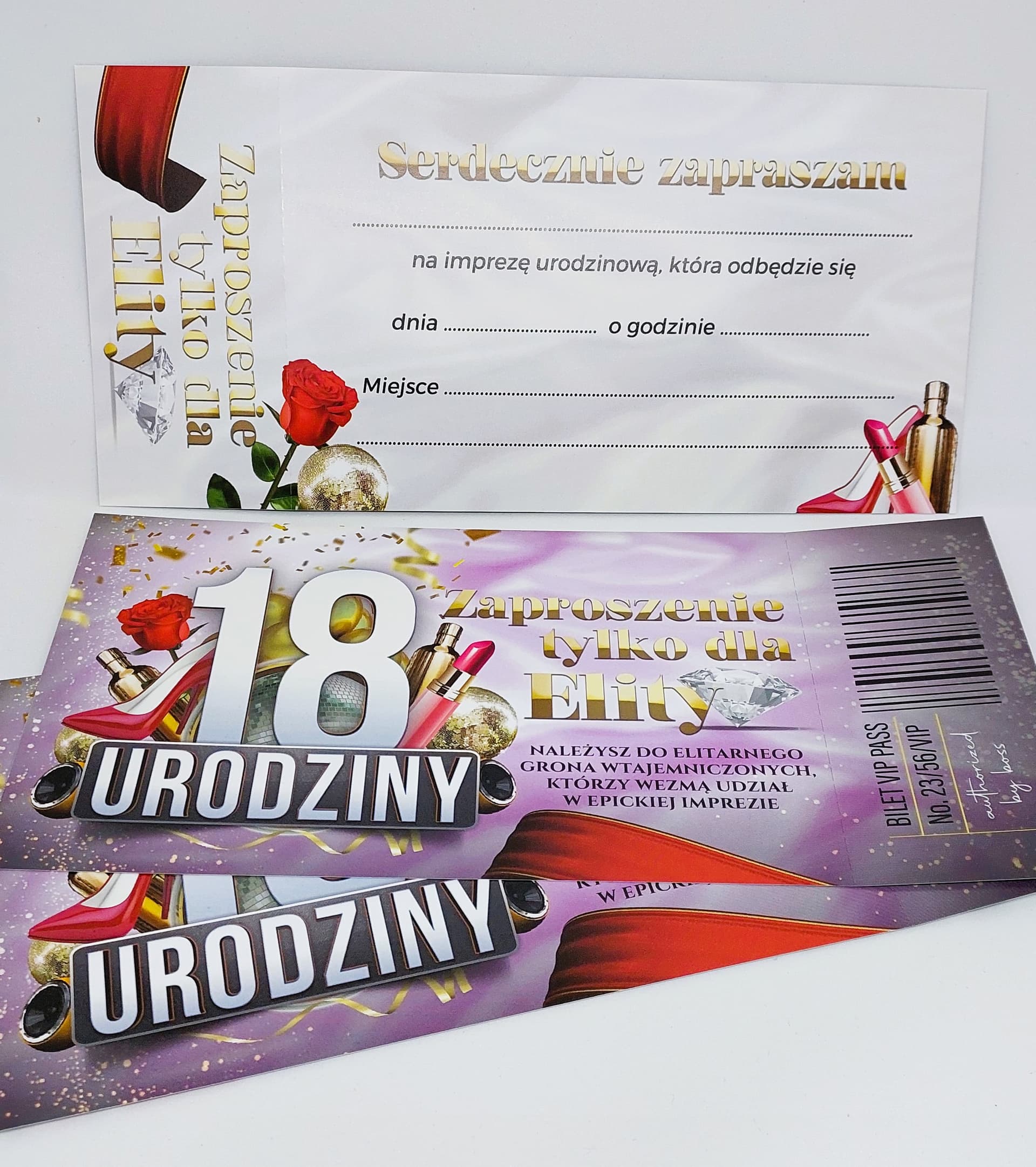 Zaproszenie różowy BILET na 18 URODZINY, 1 szt.