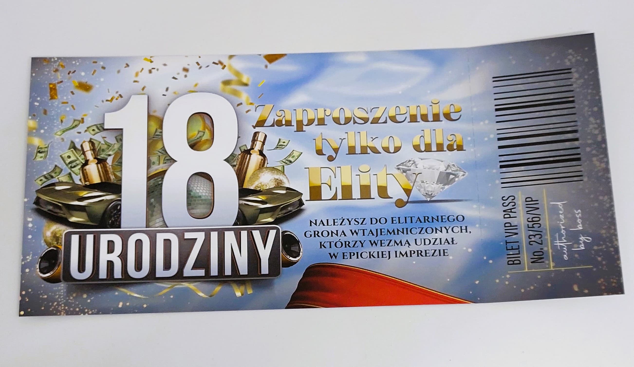 Zaproszenie niebieski BILET na 18 URODZINY, 1 szt.