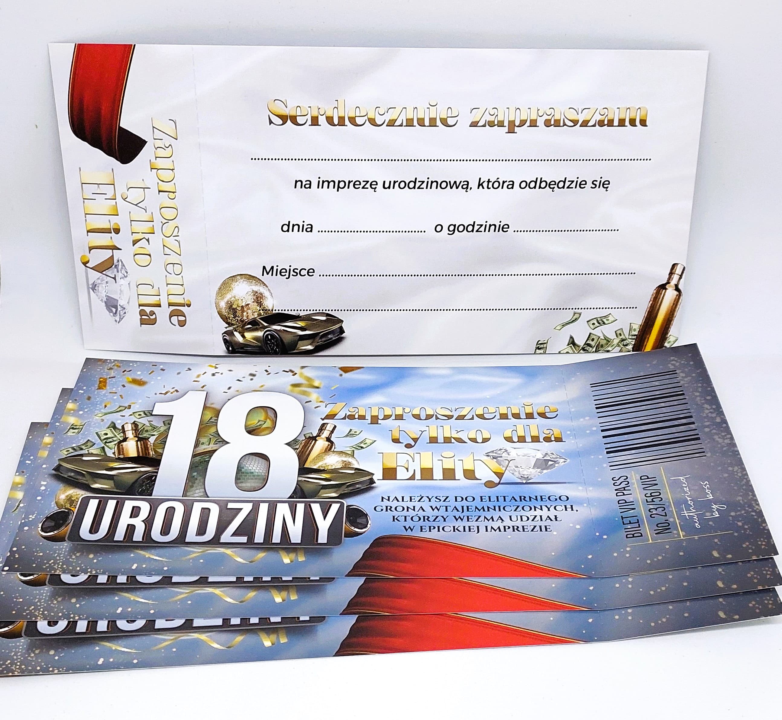 Zaproszenie niebieski BILET na 18 URODZINY, 1 szt.