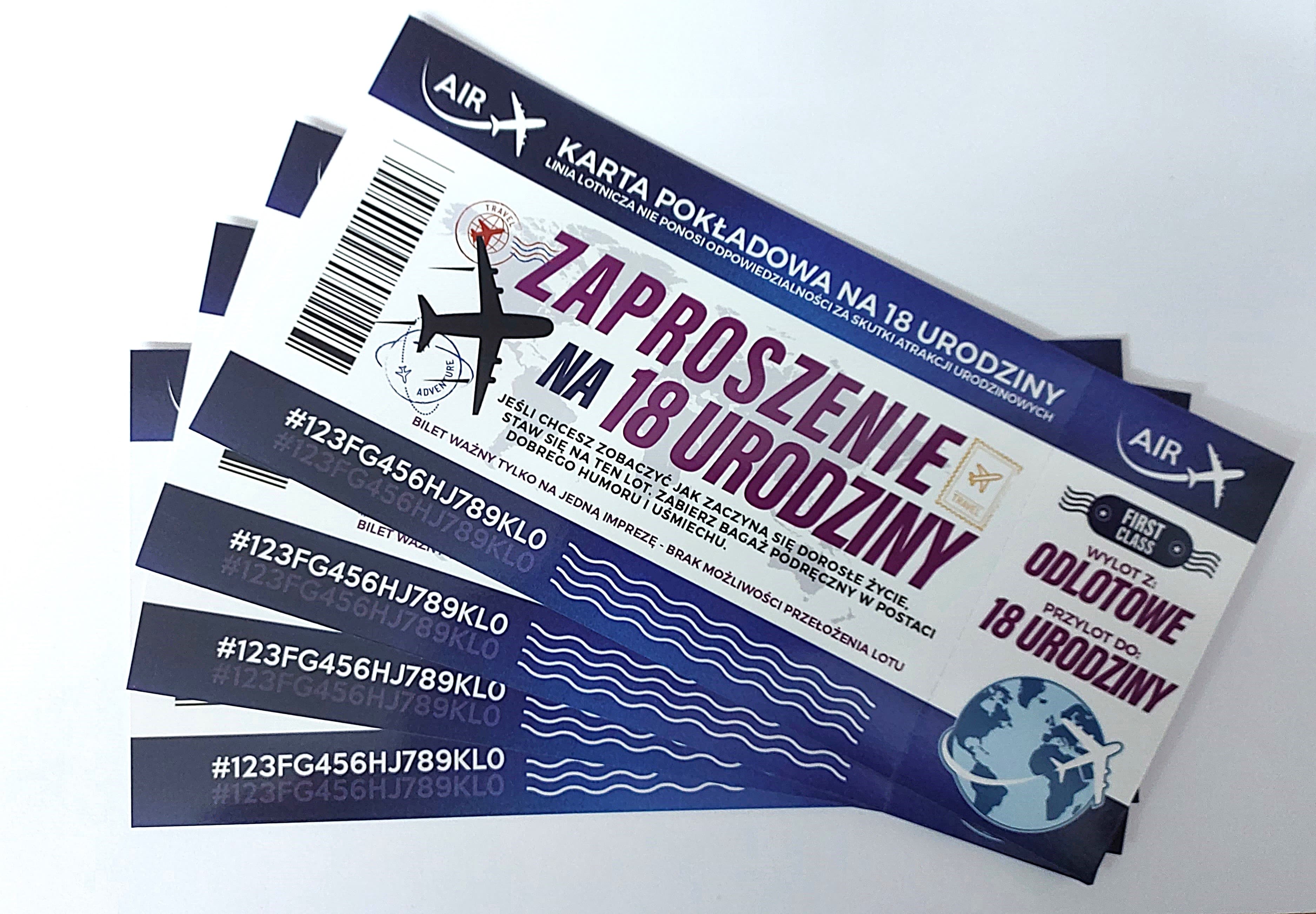 Zaproszenie BILET LOTNICZY na 18 URODZINY, 1 szt.