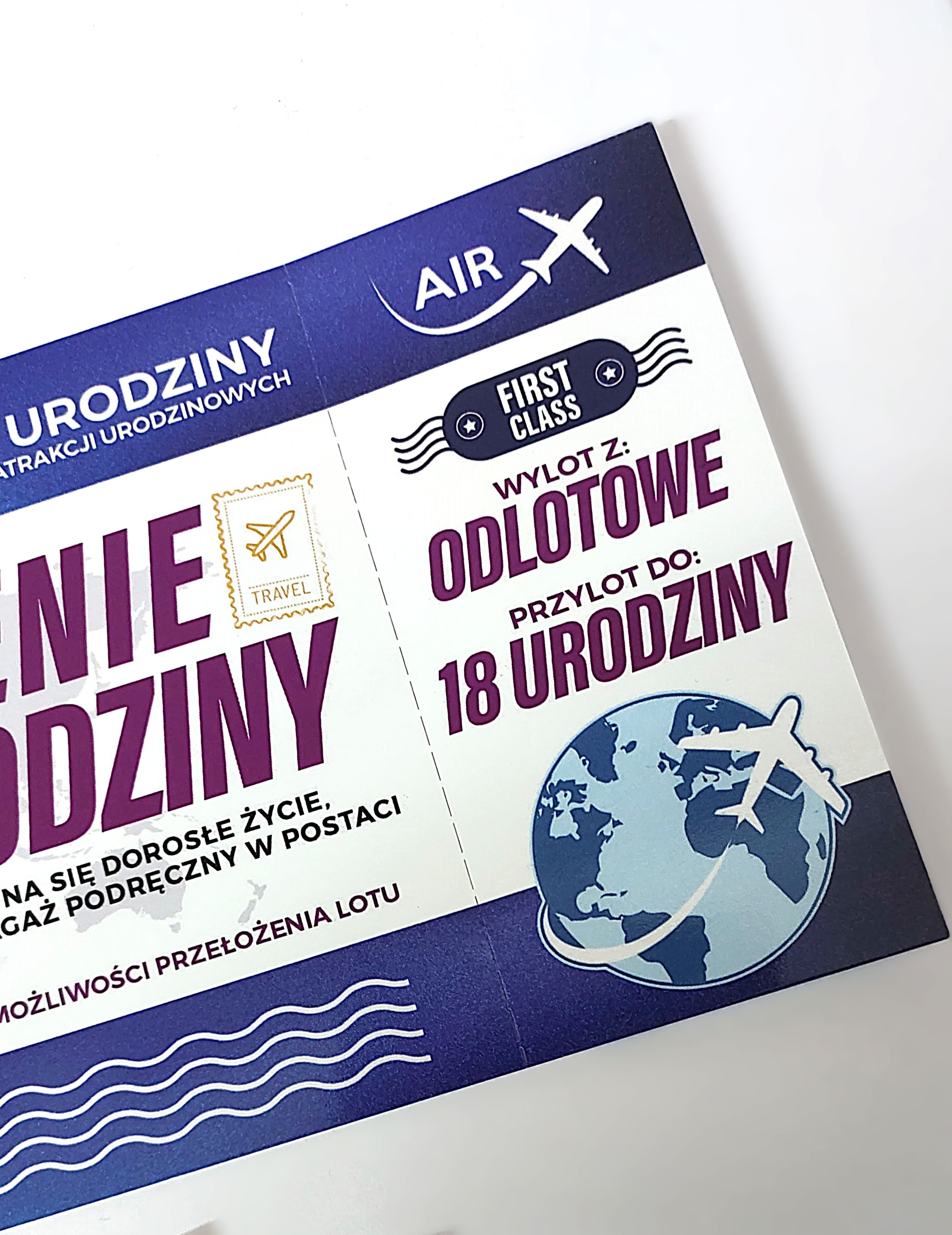 Zaproszenie BILET LOTNICZY na 18 URODZINY, 1 szt.