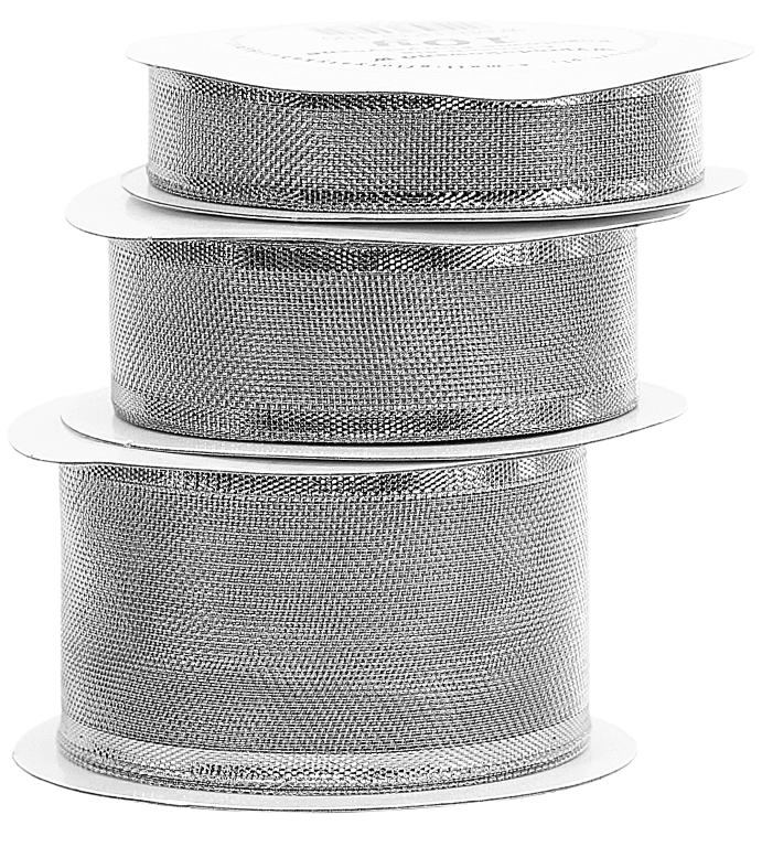 Wstążka metaliczna w paski, 38mm/9,1mb, srebrna