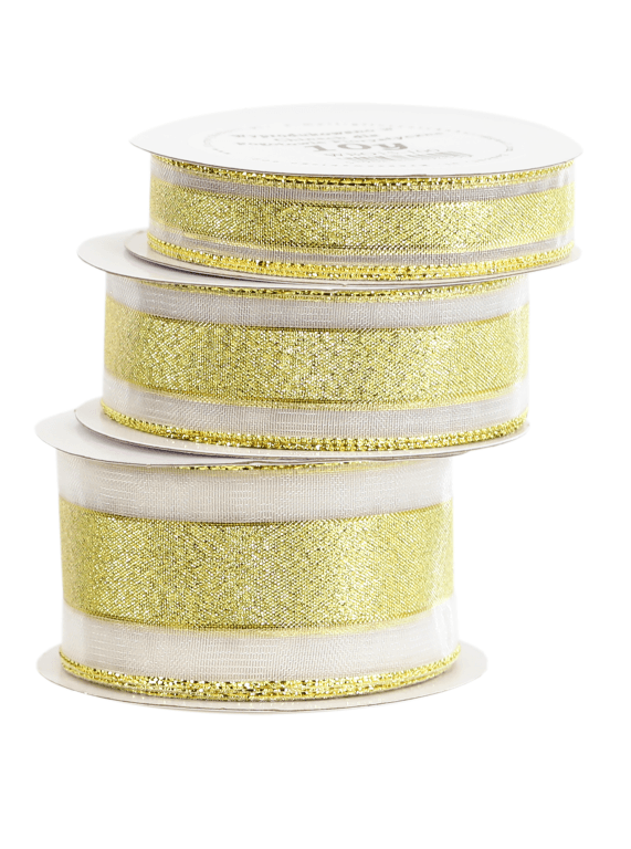 Wstążka brokatowa/pasy szyfon, 15mm/9,1mb, złota
