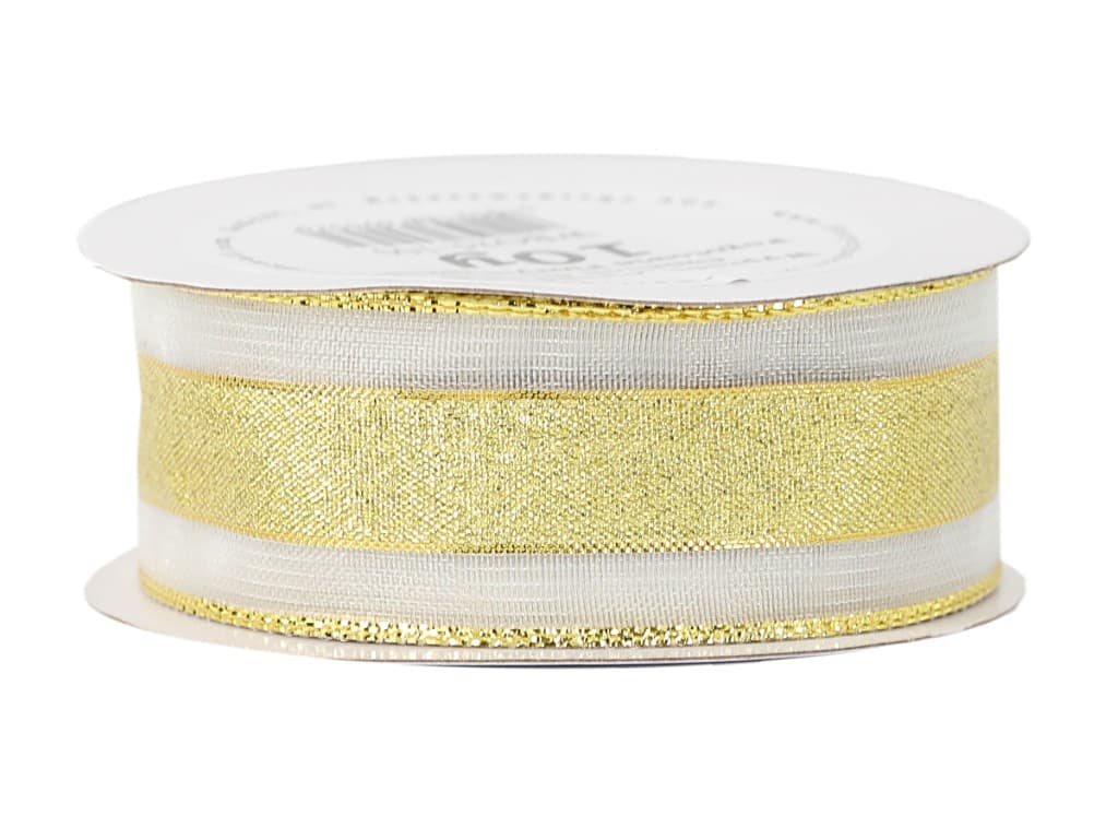 Wstążka brokatowa/pasy szyfon, 25mm/9,1mb, złota