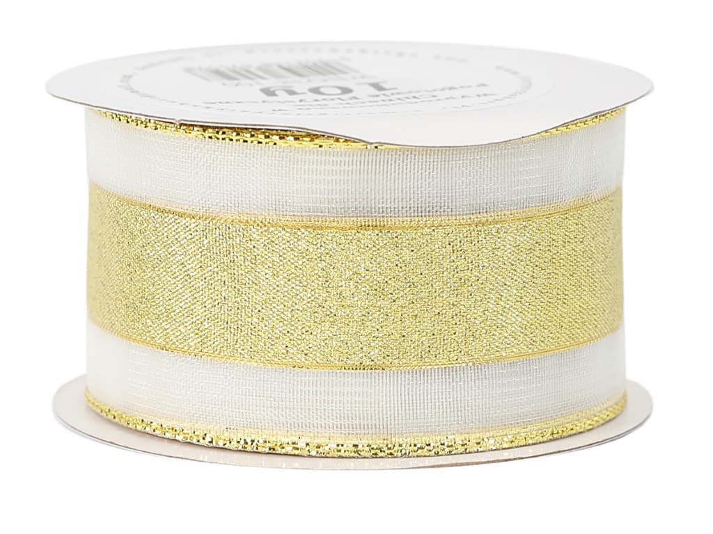 Wstążka brokatowa/pasy szyfon, 38mm/9,1mb, złota