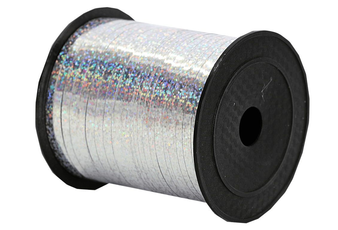 Wstążka plastikowa PP 0,5cm/200mb, srebrna laser 