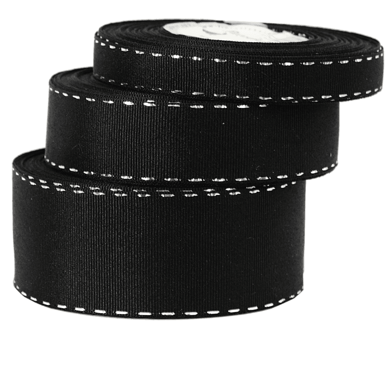 Wstążka rypsowa w srebrn prążki 38mm/18mb, czarna