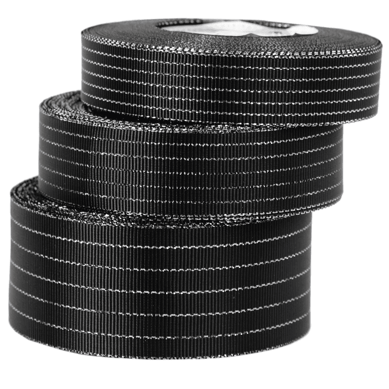 Wstążka rypsowa w srebrne linie, 19mm/18mb, czarna