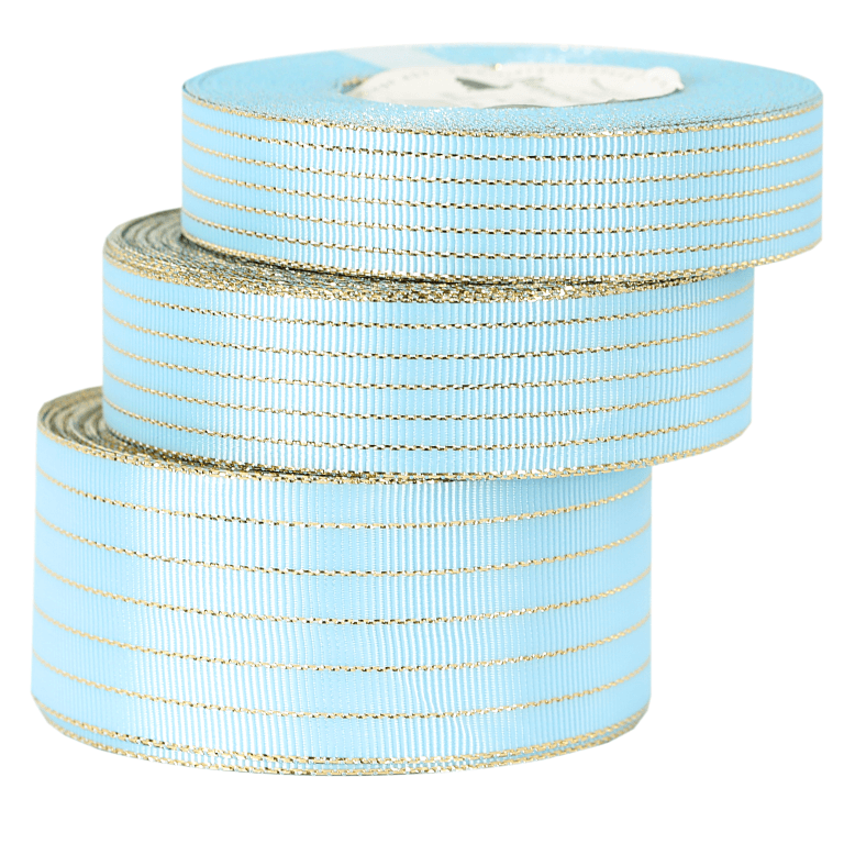 Wstążka rypsowa w złote linie, 19mm/18mb, błękitna