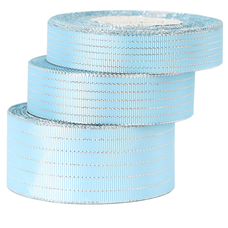 Wstążka rypsowa w srebrne linie 38mm/18mb błękitna