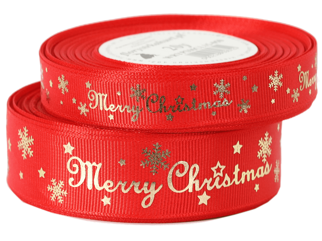 Wstążka rypsowa Merry Christmas 25mm/18mb czerwona