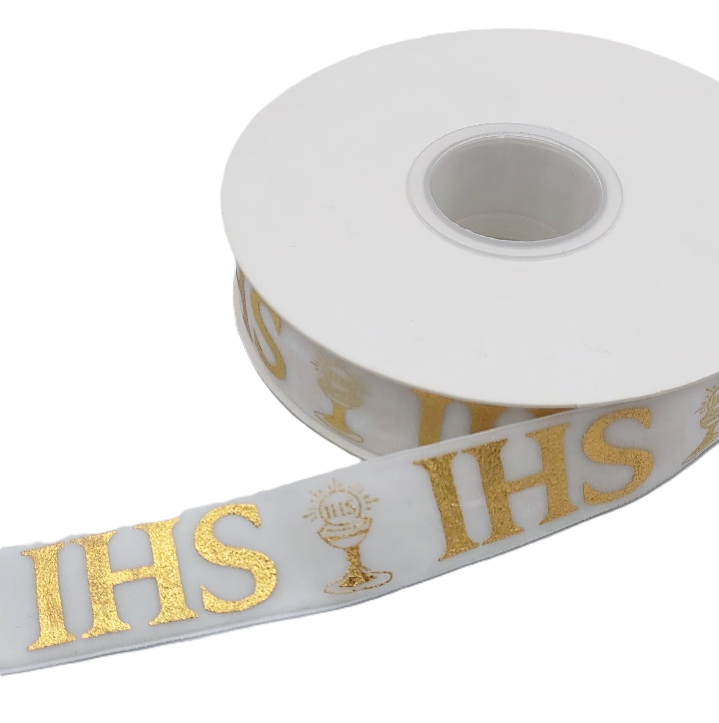 Wstążka velvetowa IHS, 25mm/9mb, biała