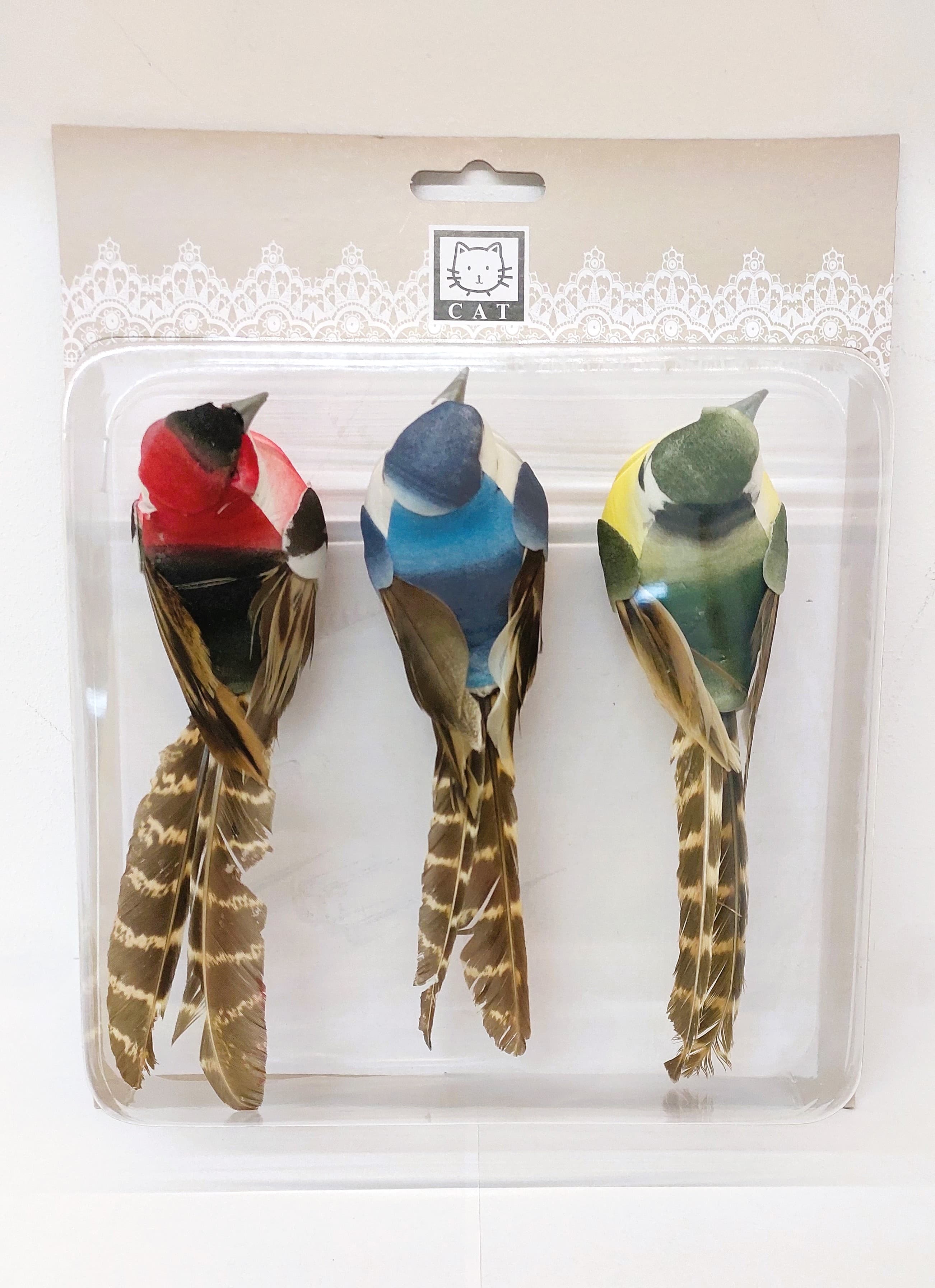 Ptaki kolorowe małe na klipsie, 15x4cm/3 szt.