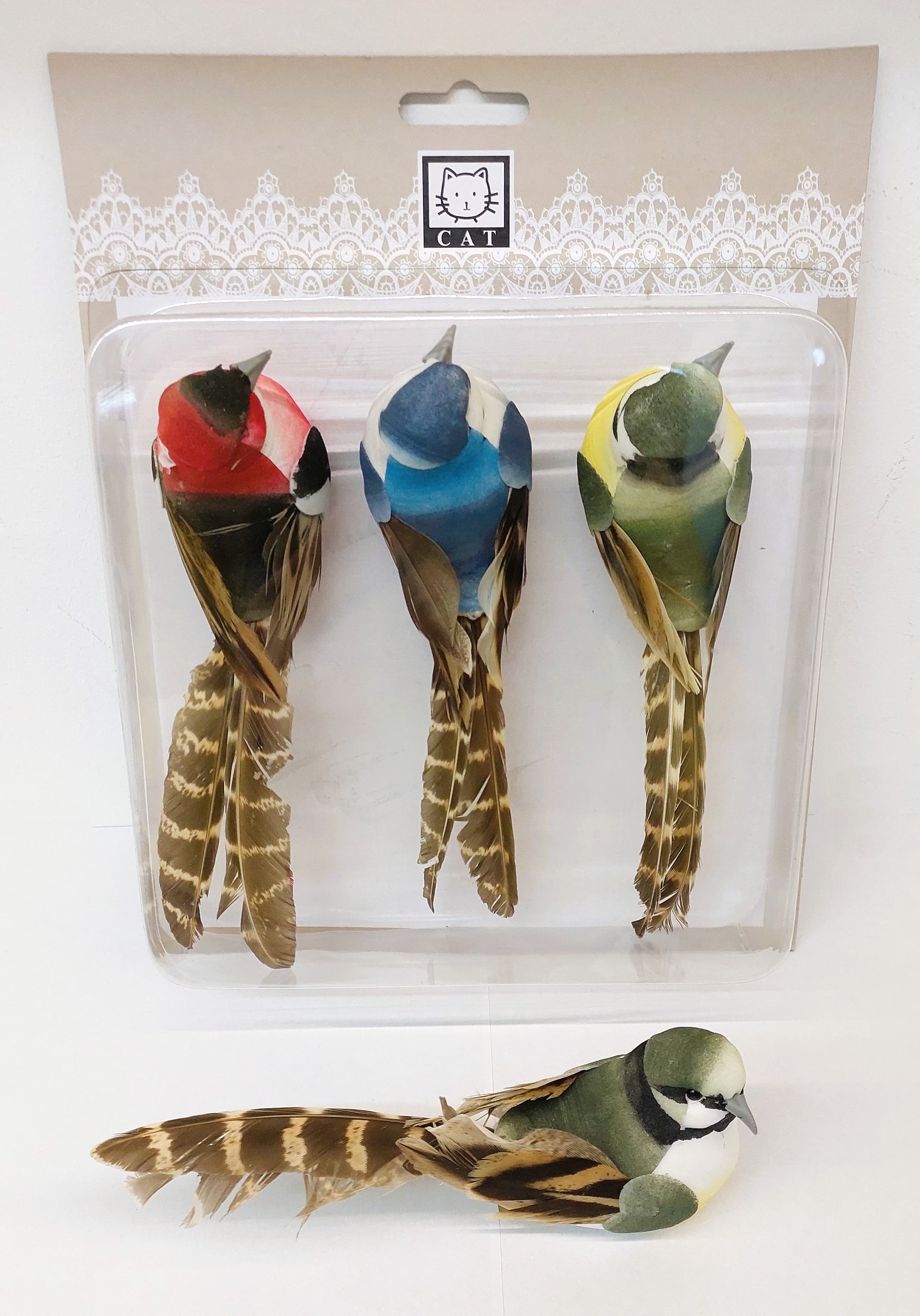 Ptaki kolorowe małe na klipsie, 15x4cm/3 szt.