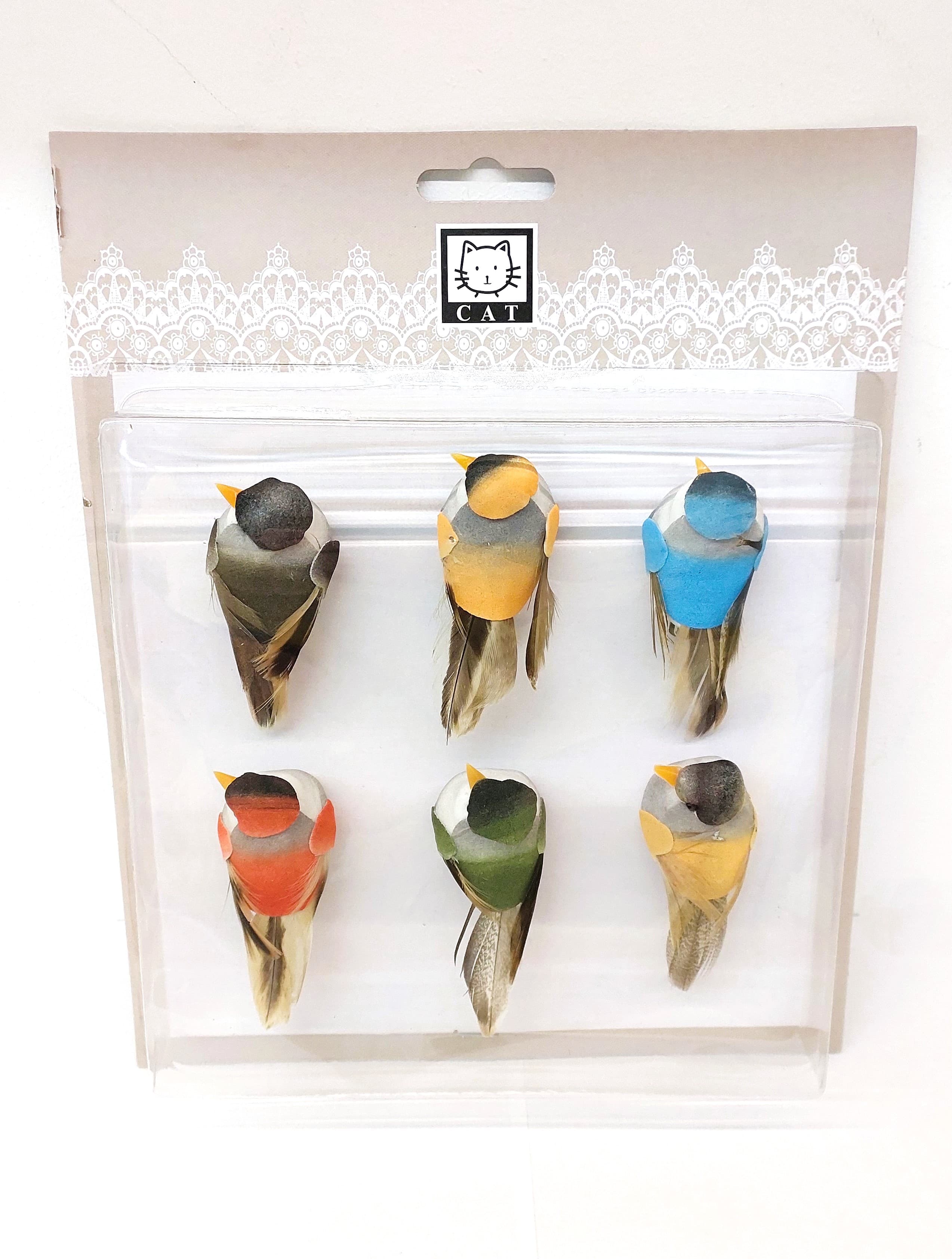 Ptaki średnie kolorowe na klipsie, 3x7cm/6szt.