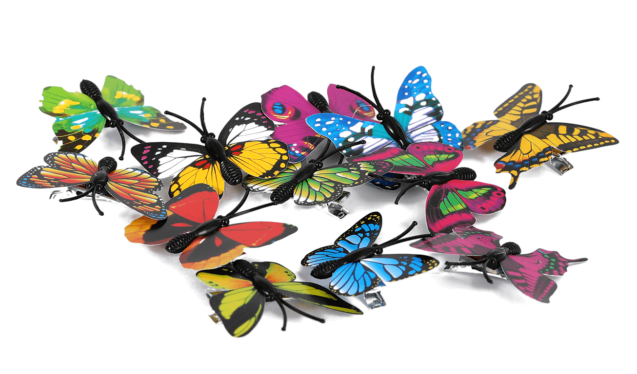 Sztuczne motyle na klipsie, 45x45mm/12szt, miks