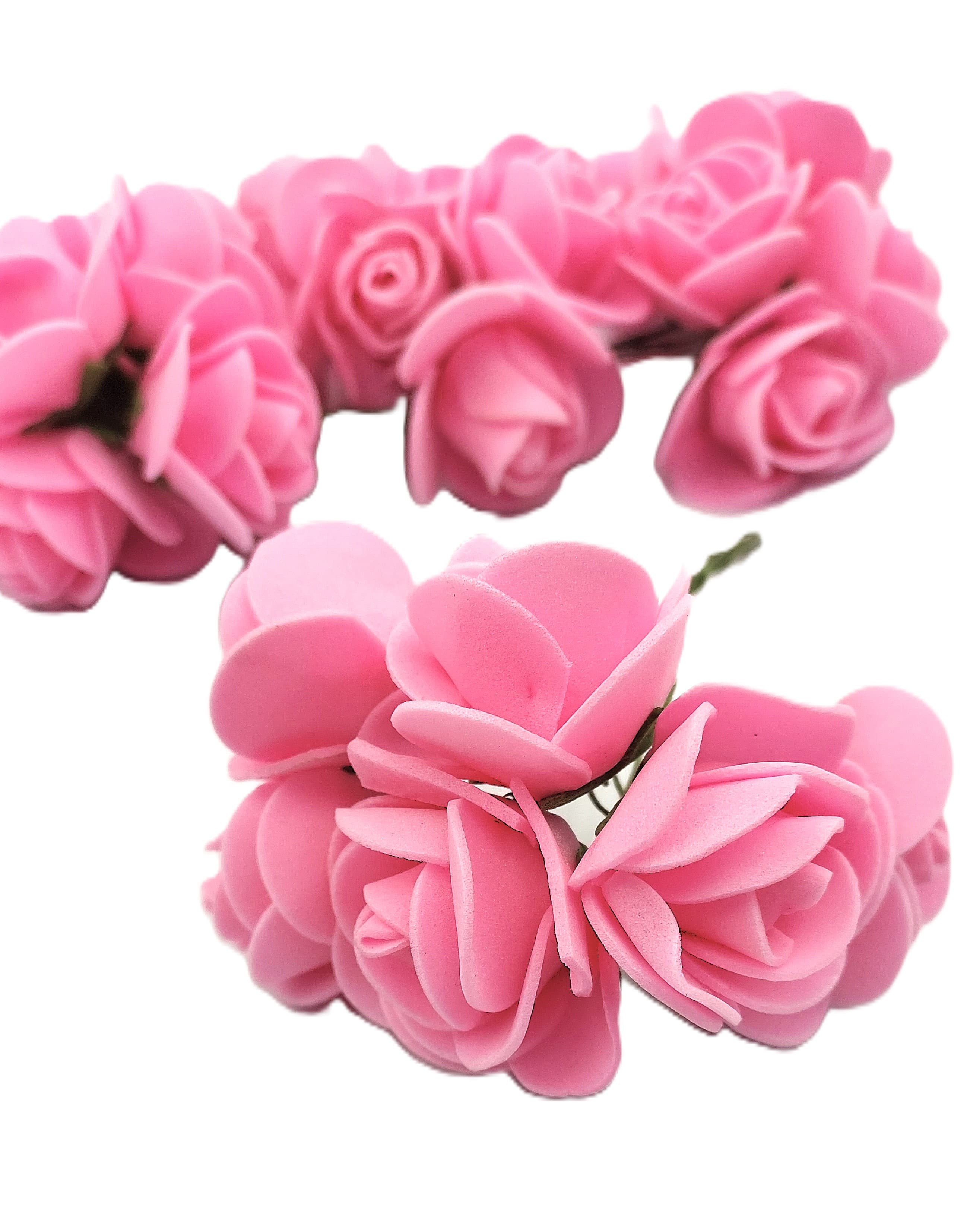 Piankowe kwiaty na drucie śr.3cm/6x6szt, różowe