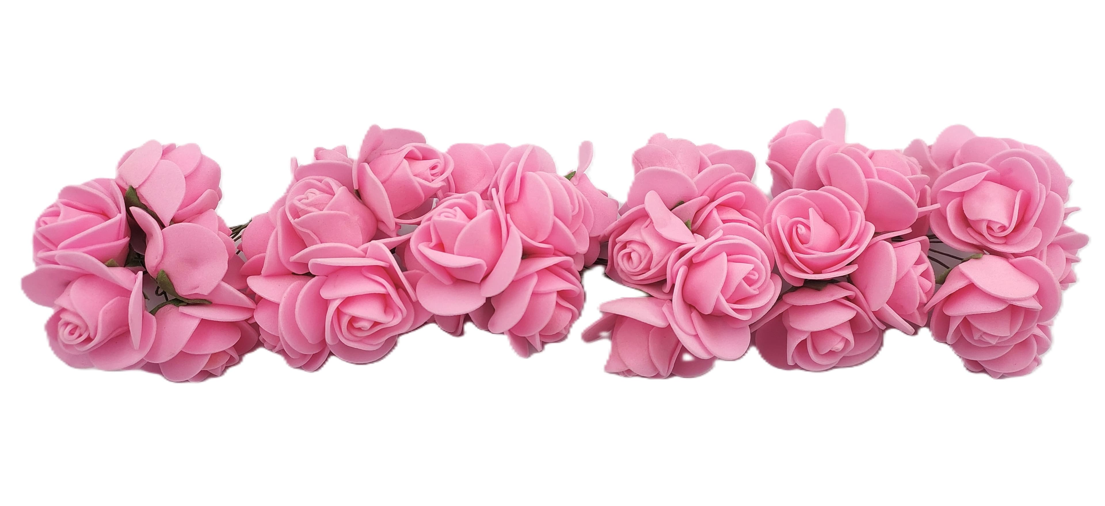 Piankowe kwiaty na drucie śr.3cm/6x6szt, różowe