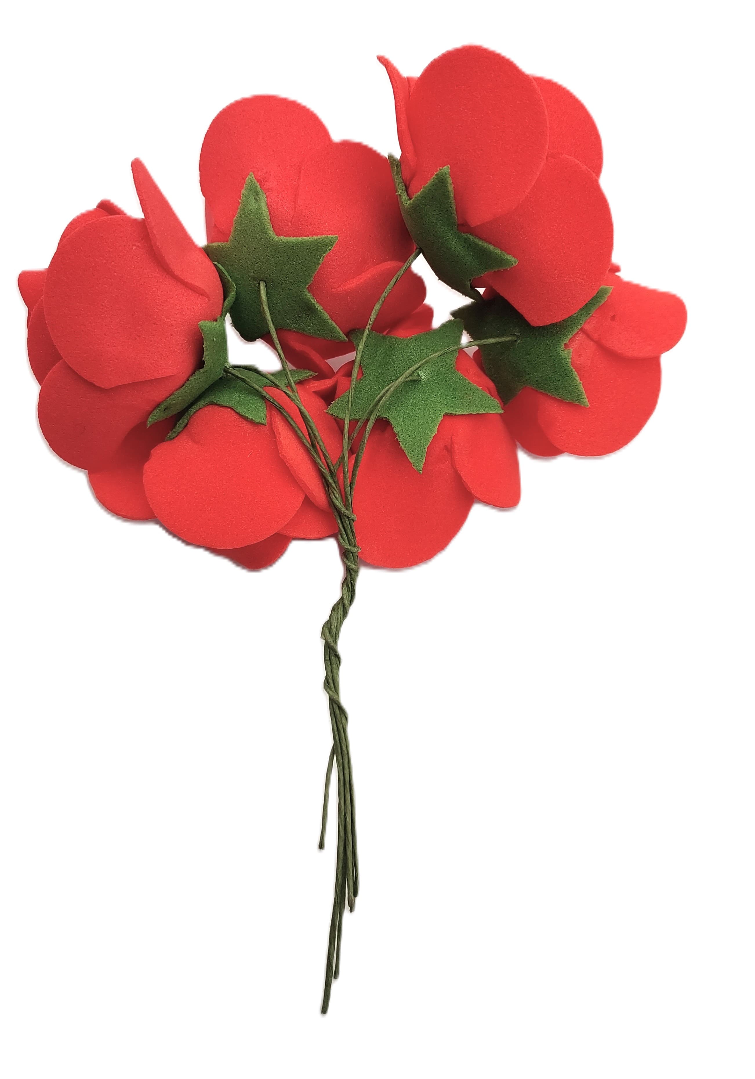 Piankowe kwiaty na drucie śr.3cm/6x6szt, czerwone