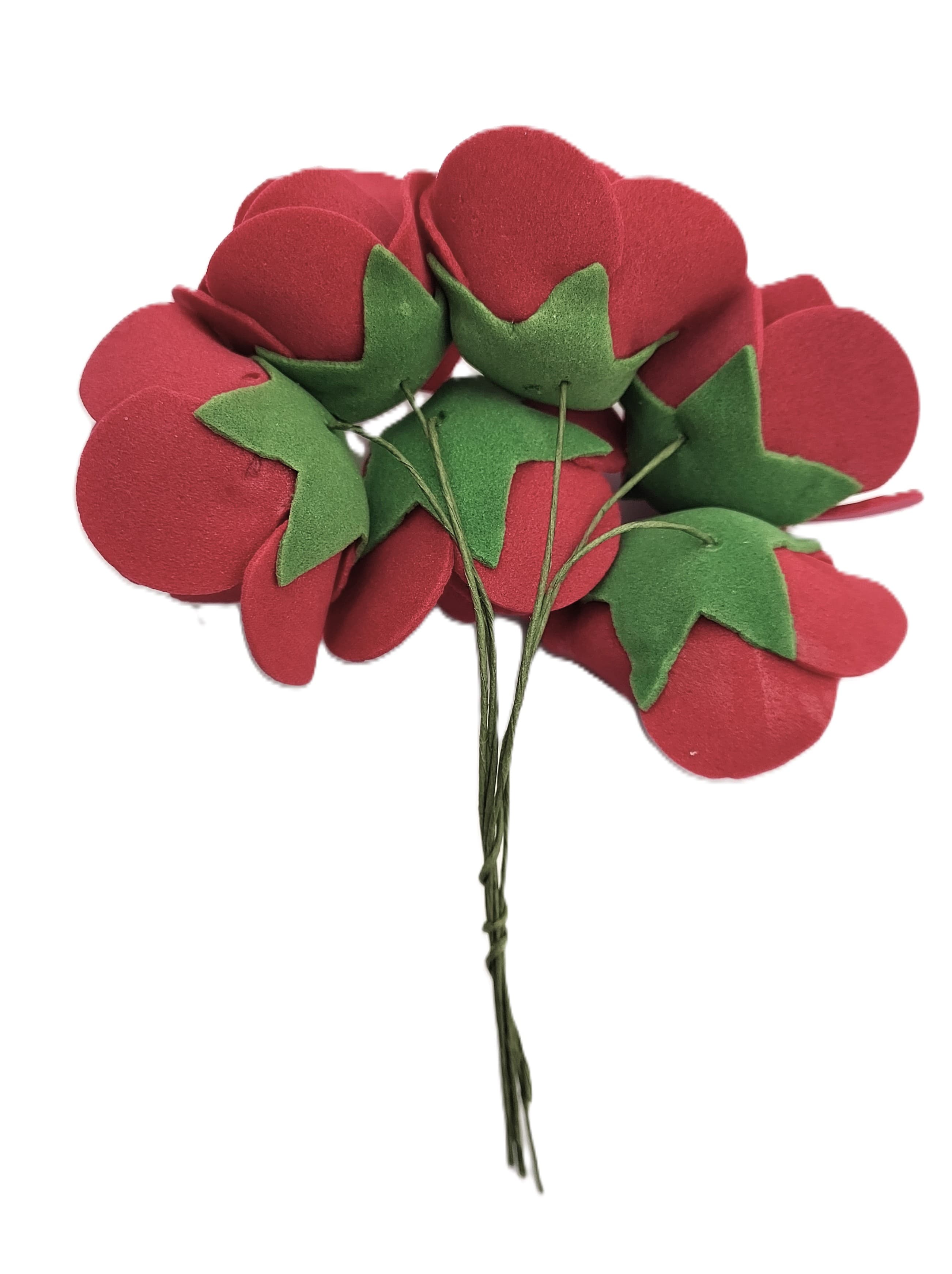 Piankowe kwiaty na drucie śr.3cm/6x6szt, bordowe