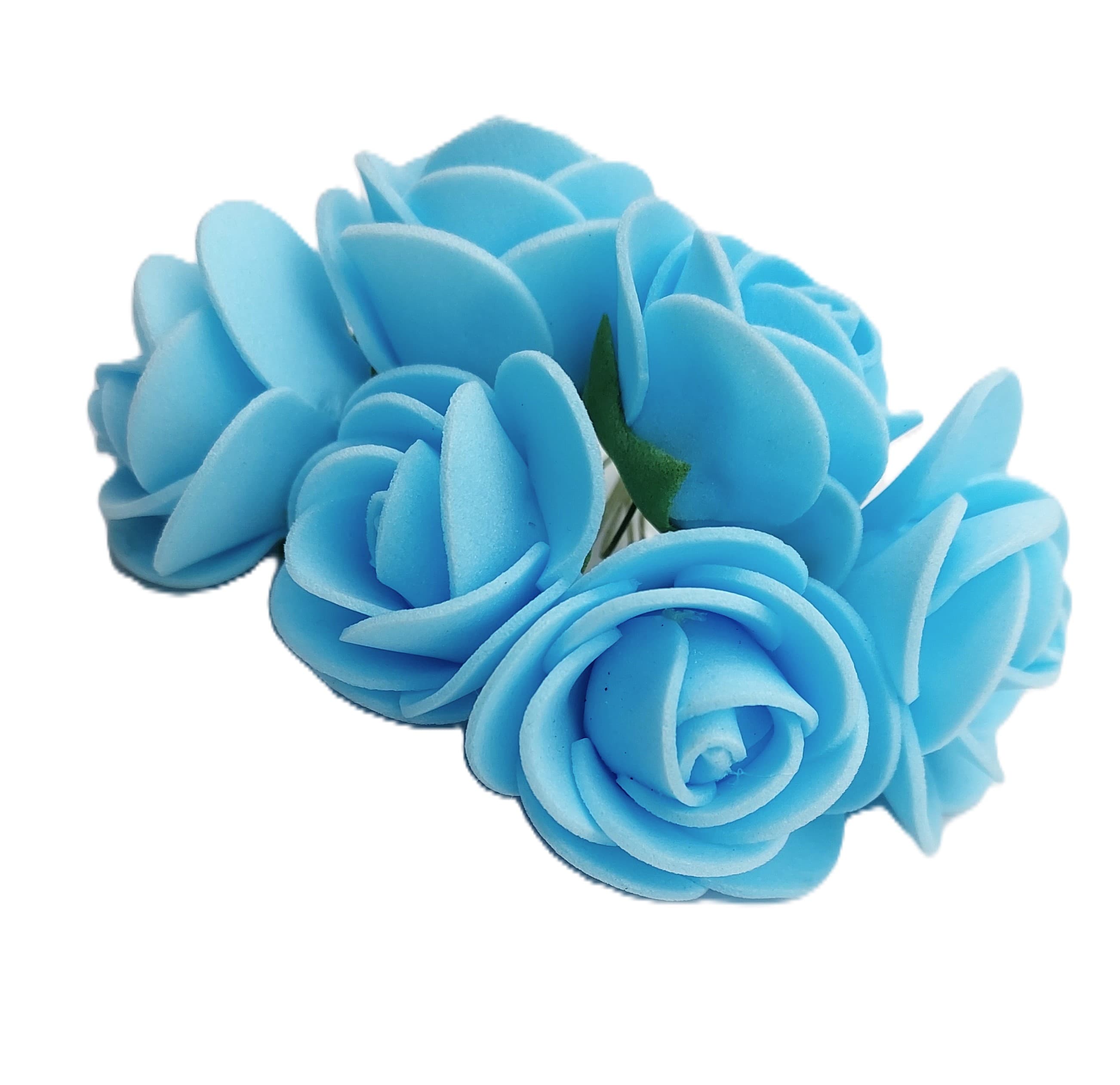 Piankowe kwiaty na drucie śr.3cm/6x6szt, błękitne