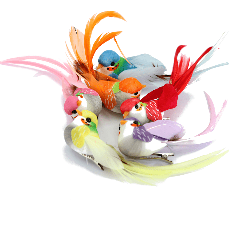 Ptaki kolorowe na metalowym klipsie, 12,5cm/6szt.