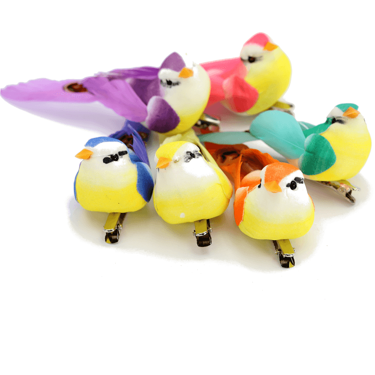 Ptaki kolorowe na metalowym klipsie, 9,5cm/6szt.