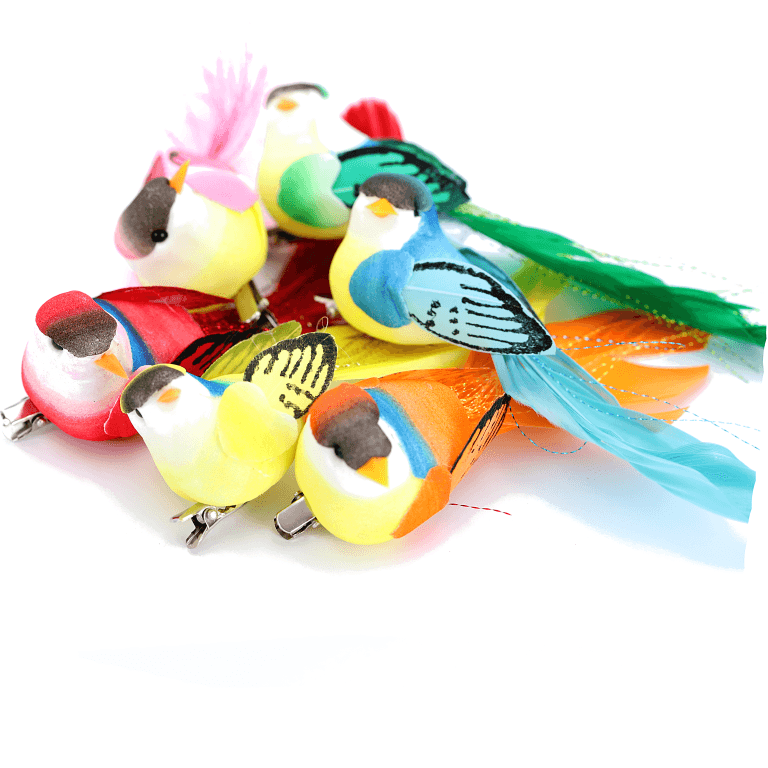 Ptaki kolorowe na metalowym klipsie, 12cm/6szt.