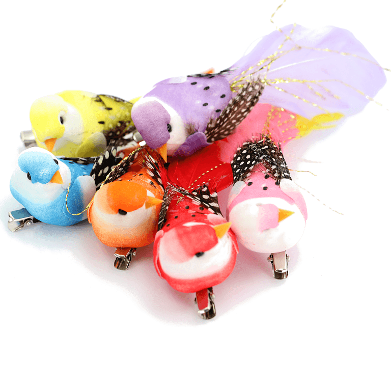 Ptaki kolorowe na metalowym klipsie, 12,5cm/6szt.