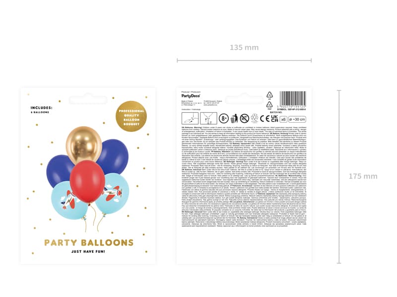 Balony 30 cm, Samolot, mix, 6 szt.