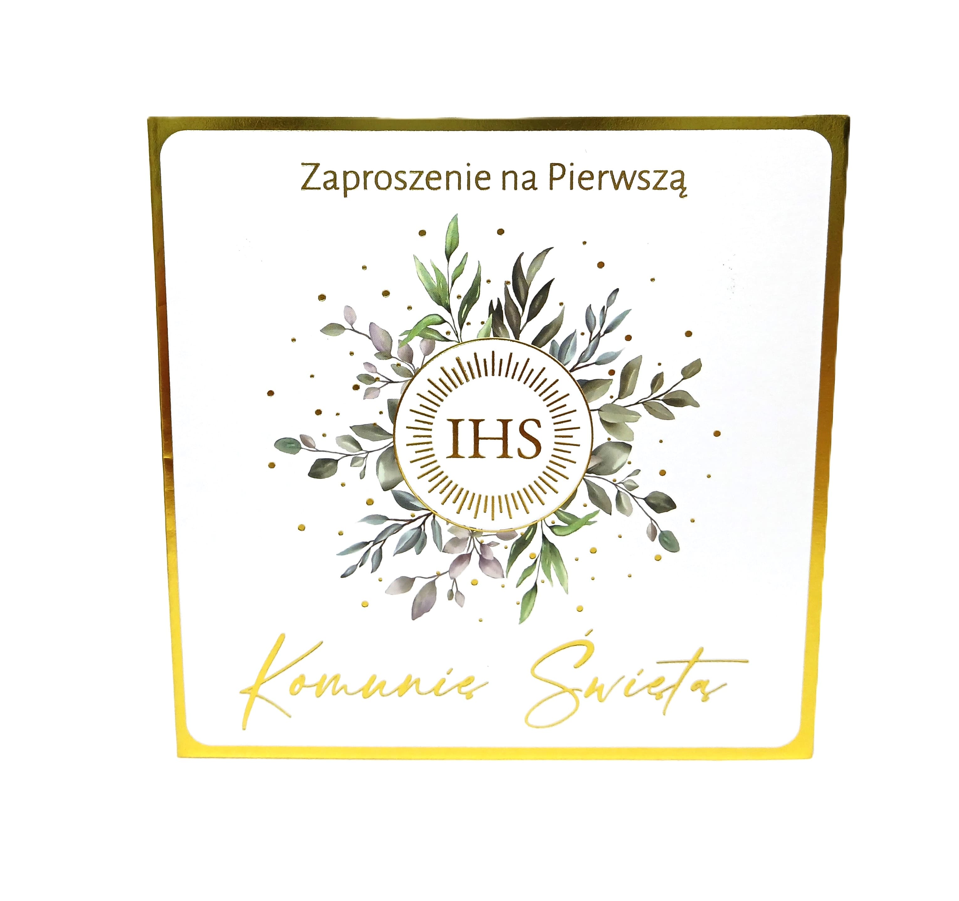 Zaproszenie Komunia Święta gałązki-złocone 1 szt.