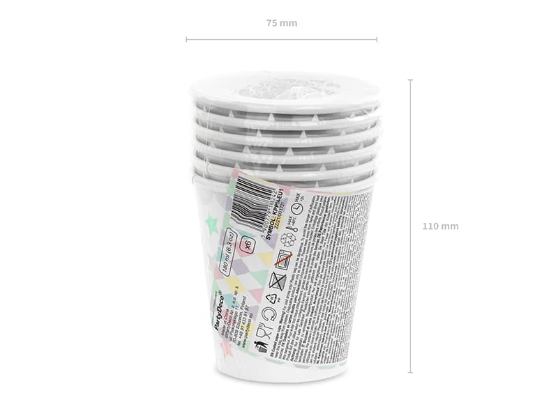 Kubeczki Jednorożec - Gwiazdki, 6 szt./180 ml